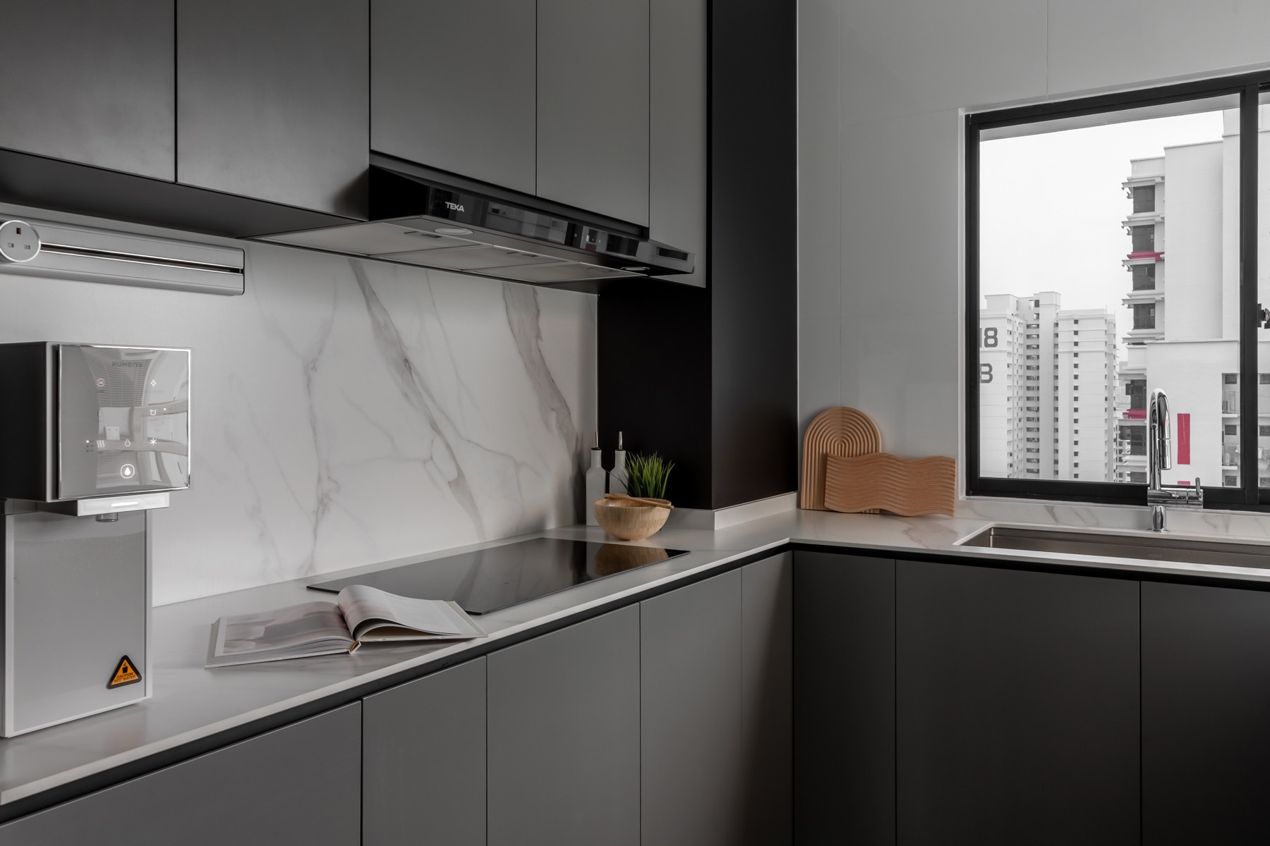 Contemporary Kitchen with Countertop and Kitchen Window