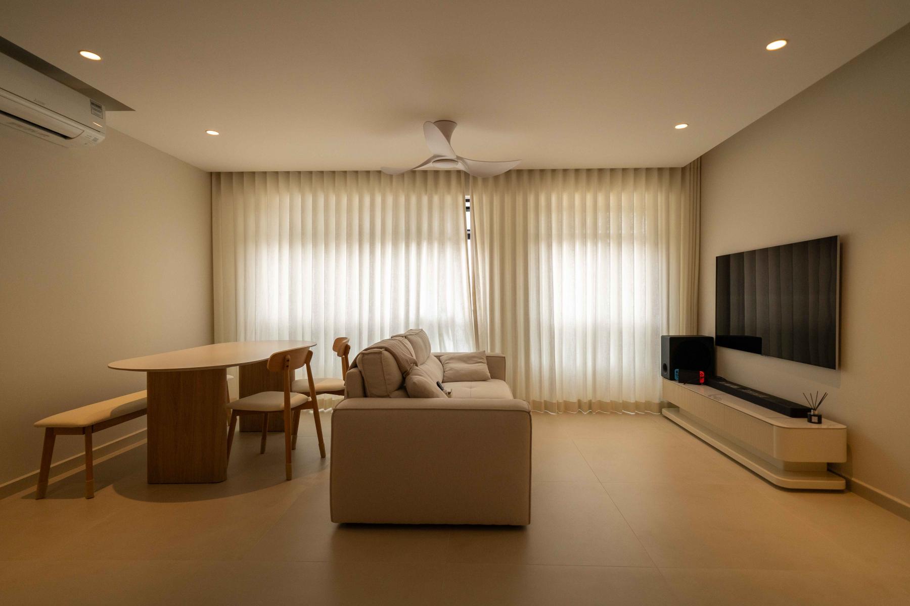 Minimalist Living Room with Drop Light and Ceiling Light