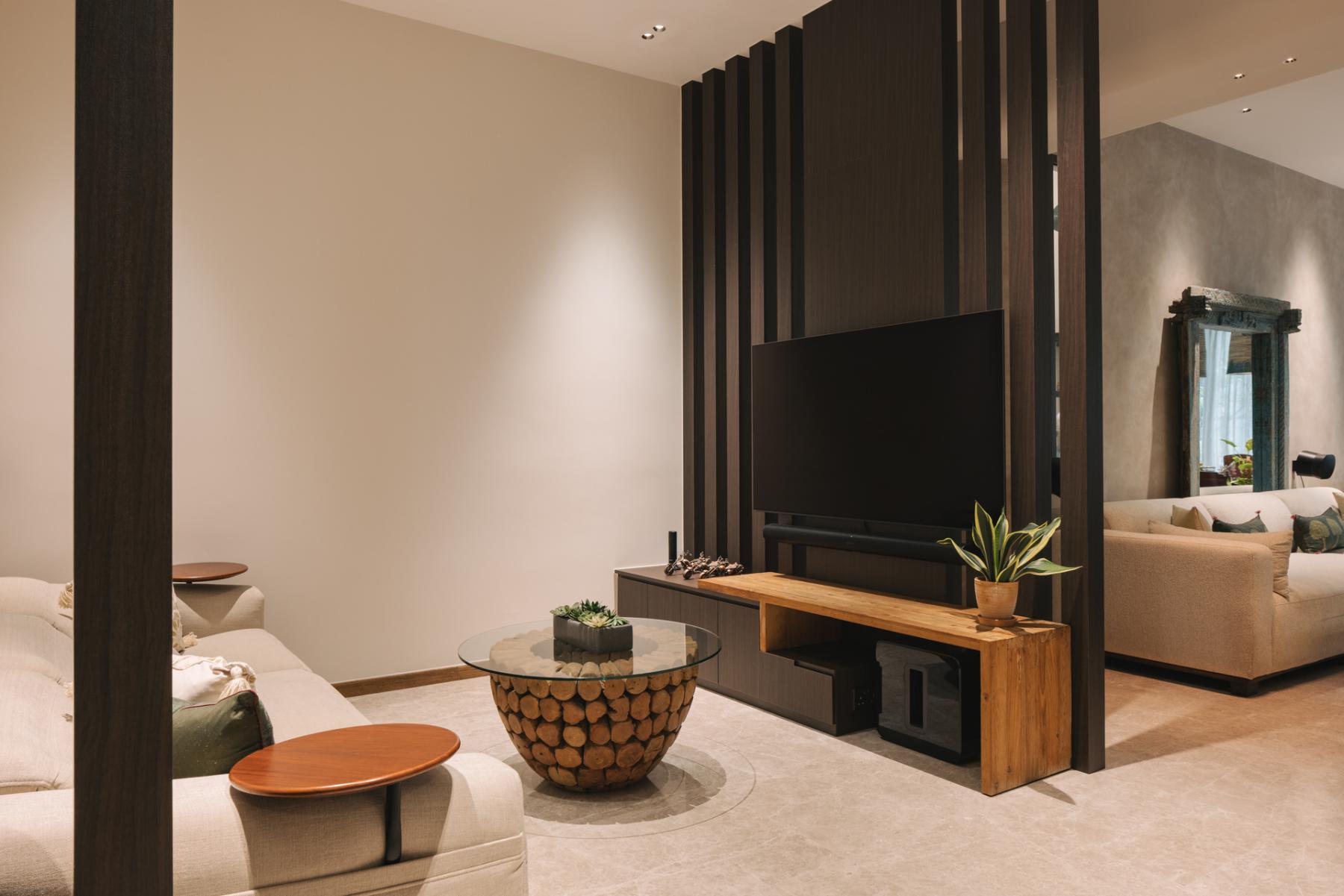 Modern Home Theatre with TV Console and Feature Wall