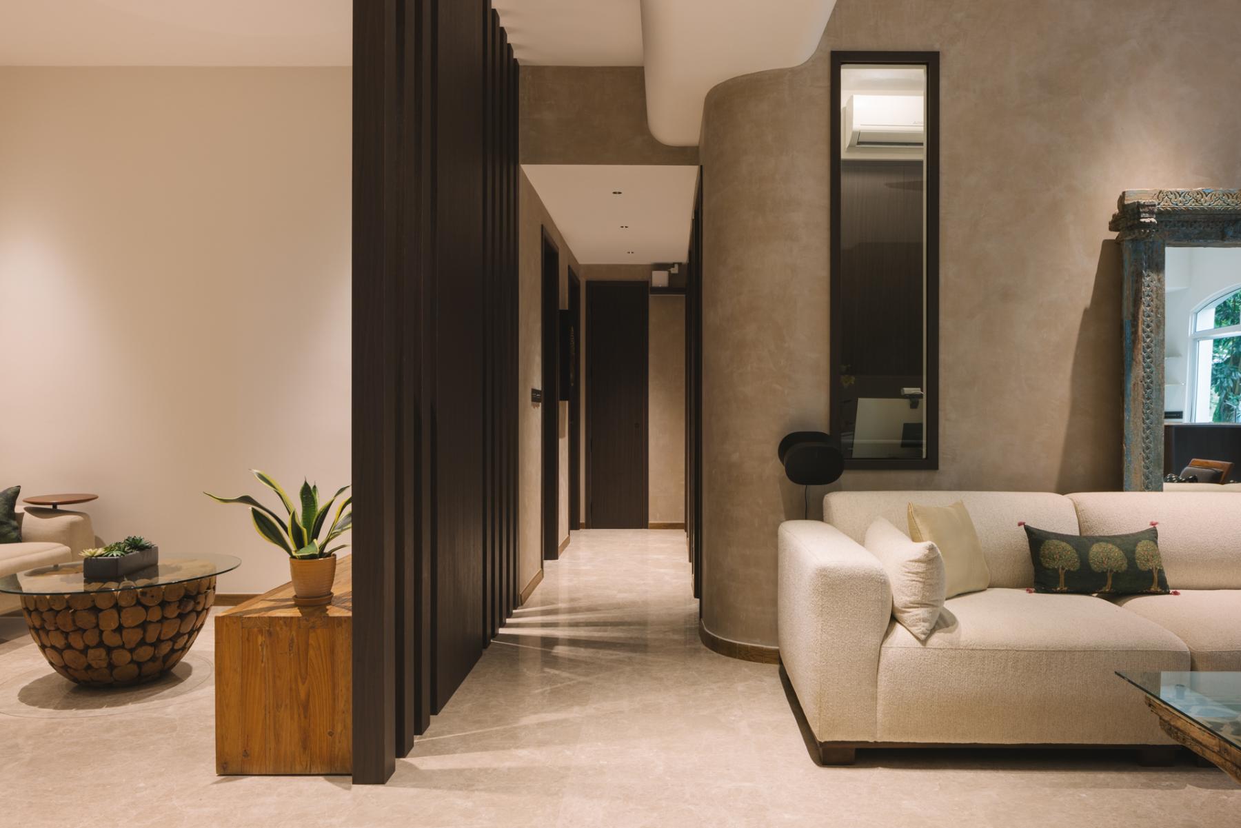 Modern Living Room with Marble Floor and Feature Wall
