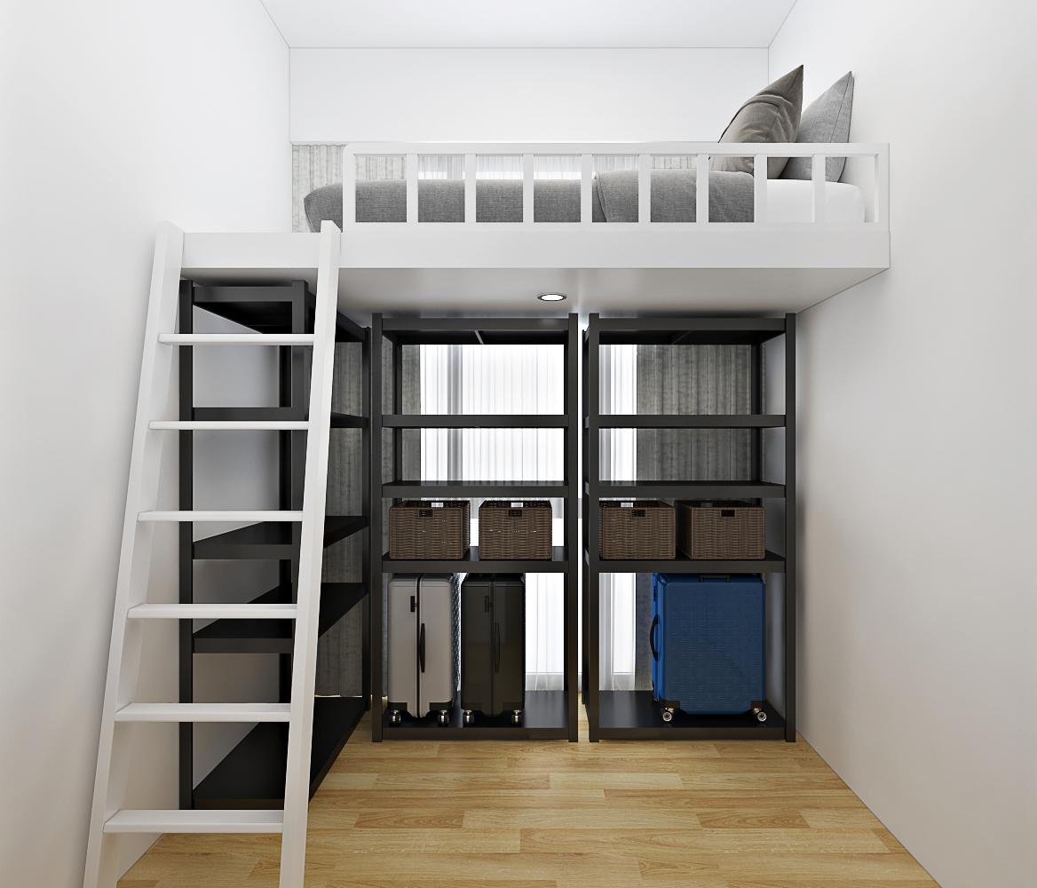 Contemporary Bedroom with Platform Bed and Parquet Floor