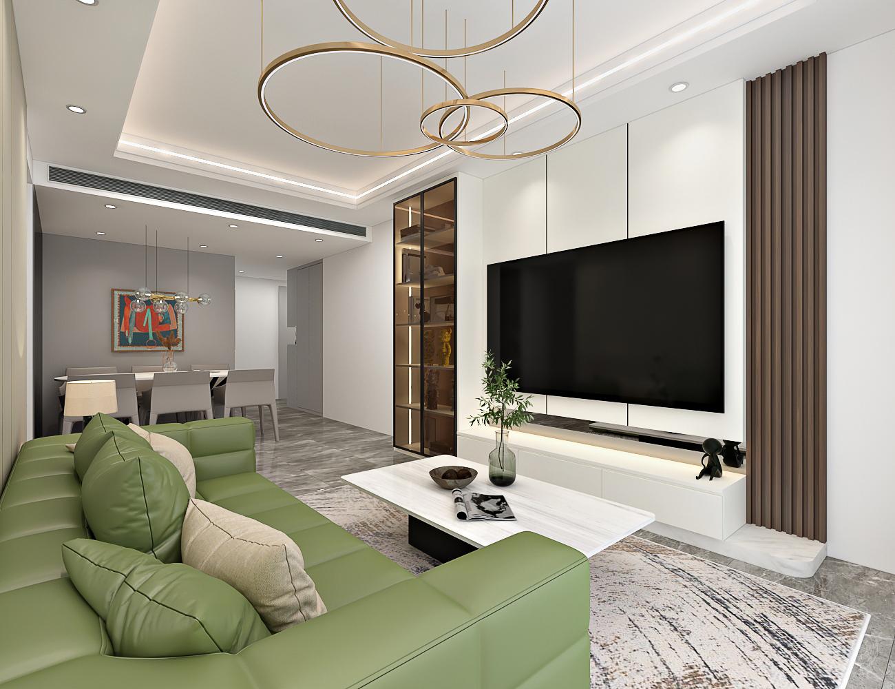 Contemporary Living Room with TV Console and Feature Wall