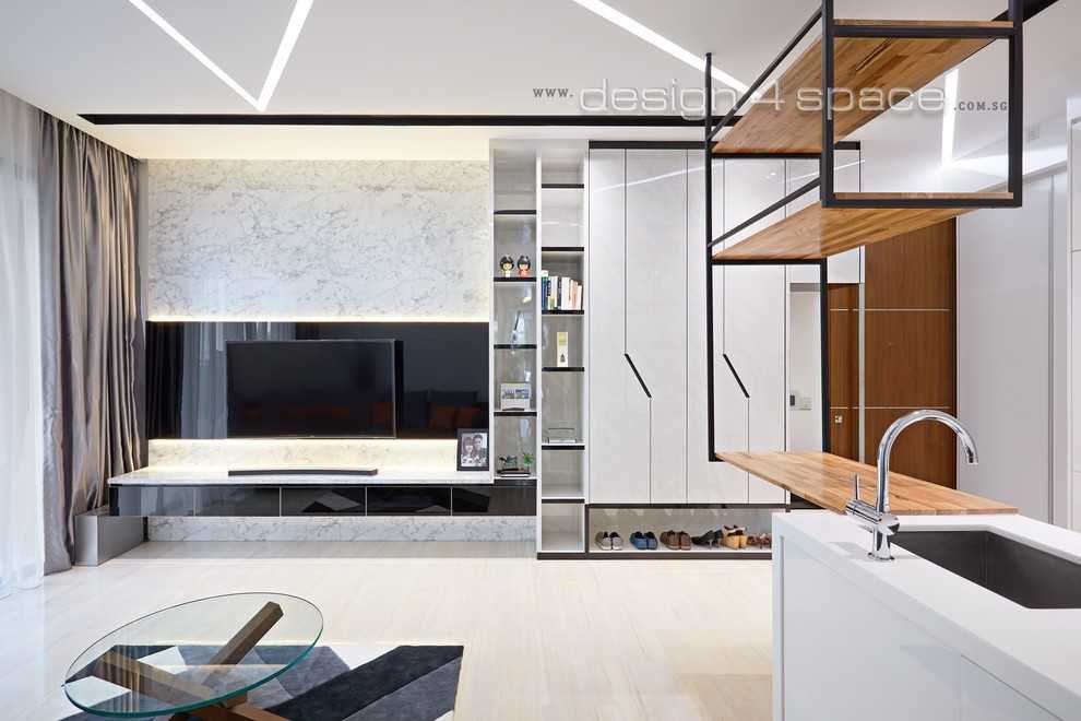 Minimalist Living Room with Wood Flooring and TV Console