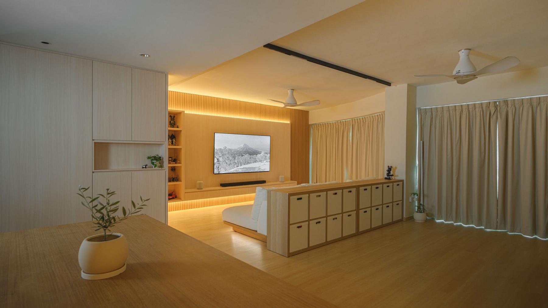 Modern Living Room with TV Console and Feature Wall