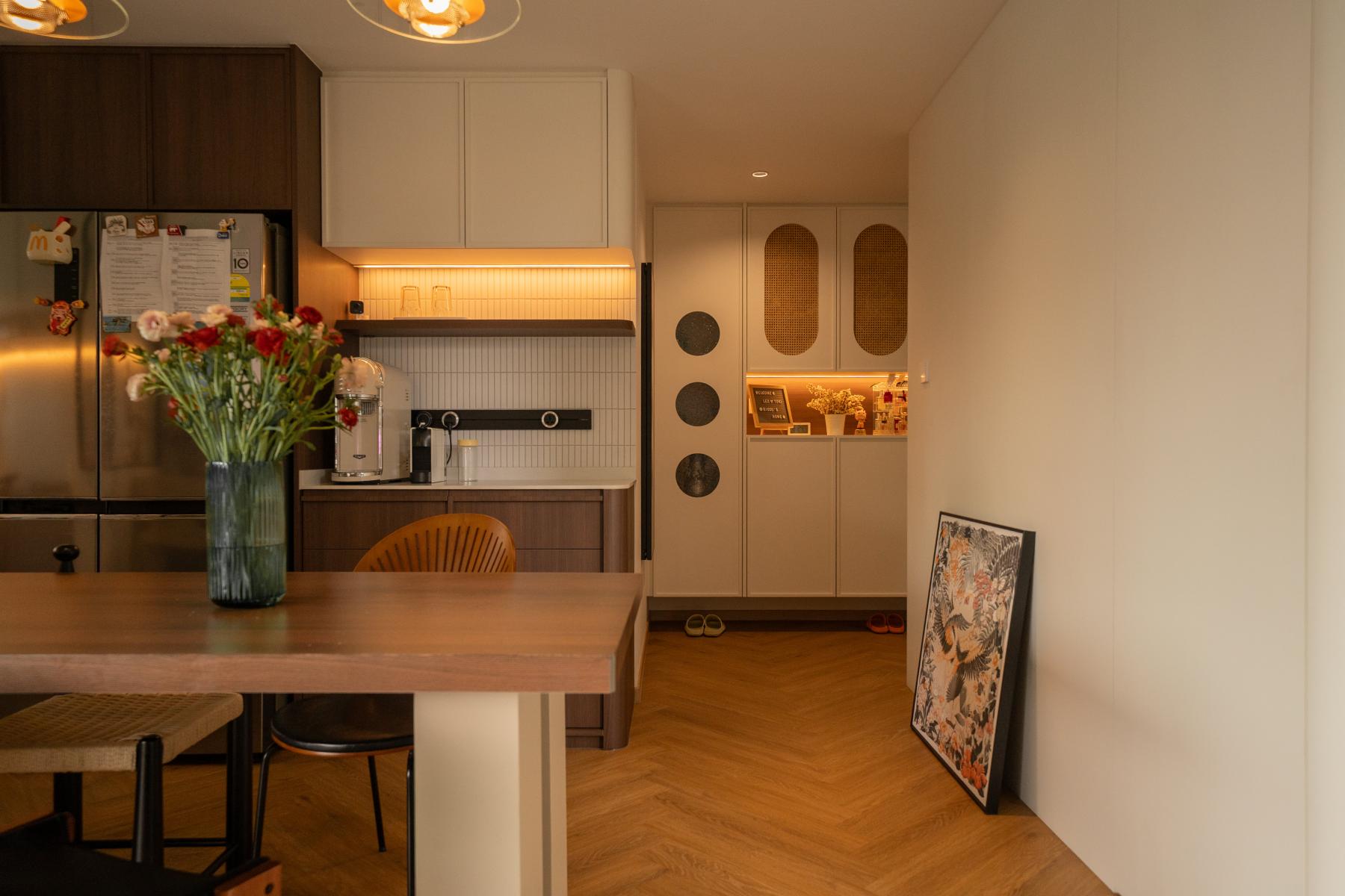 Modern Entryway with Kitchen Island and Shoe Rack