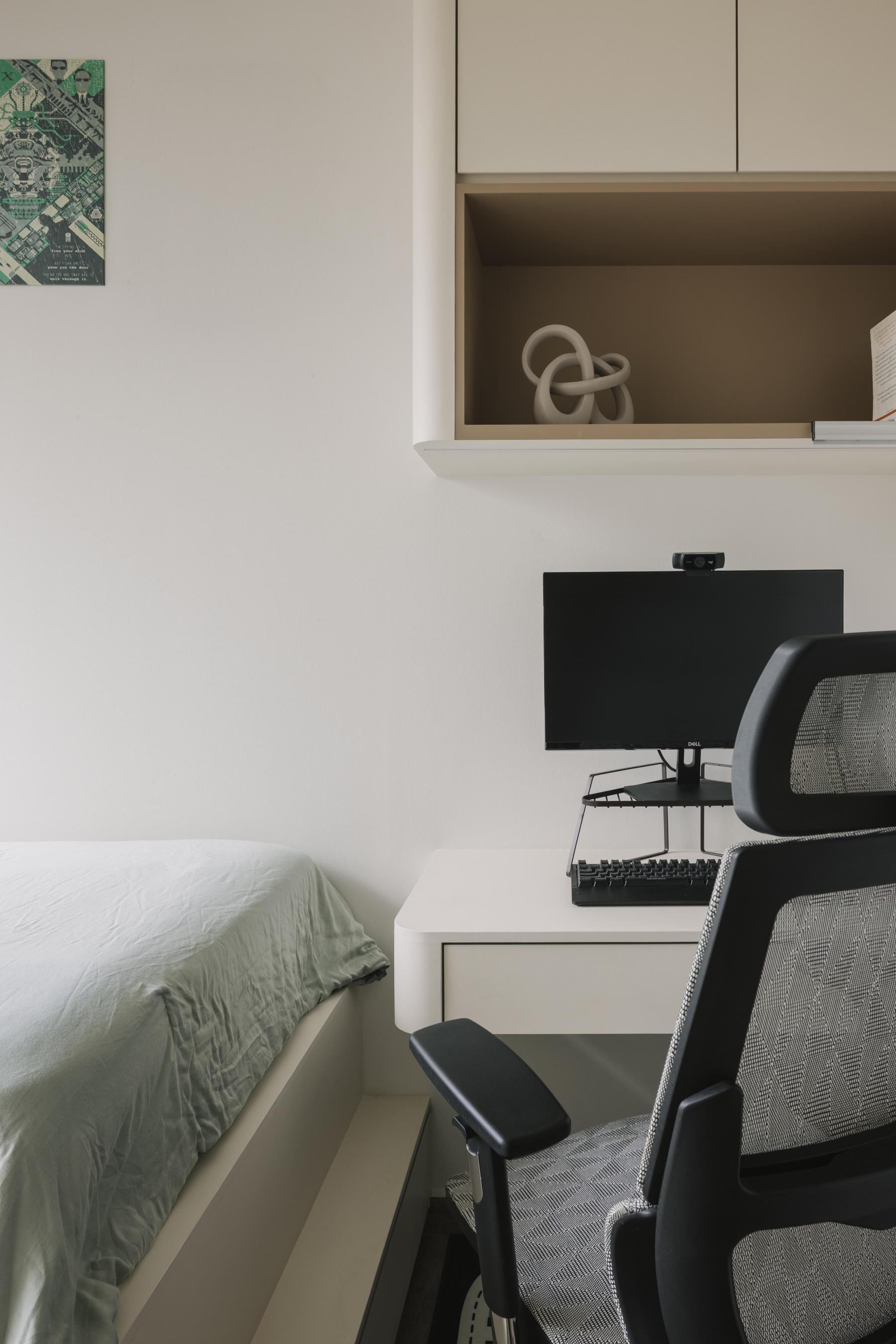 Scandinavian Bedroom with Storage Cabinets and Display Cabinets