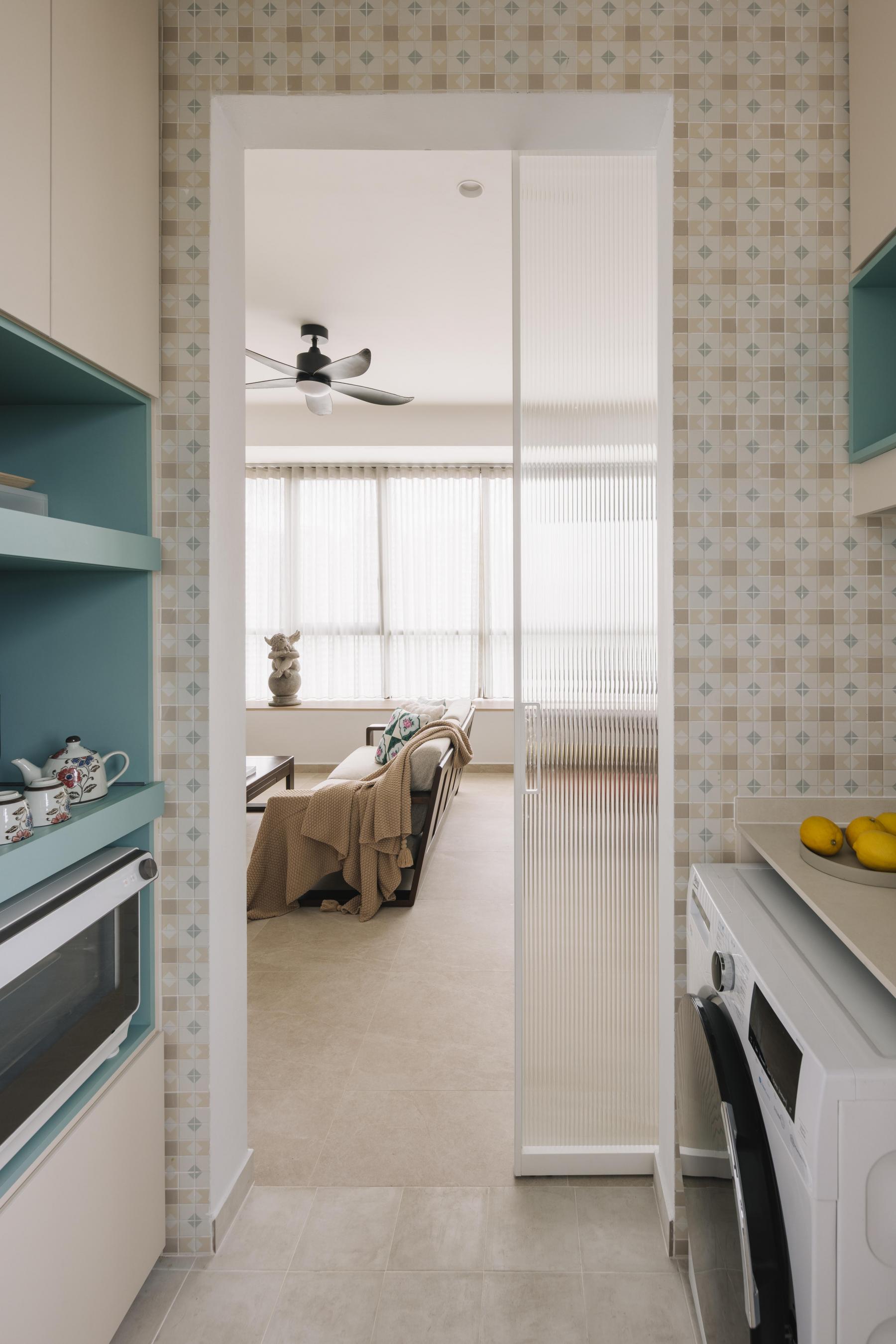 Scandinavian Kitchen with Glass Door and Cupboard