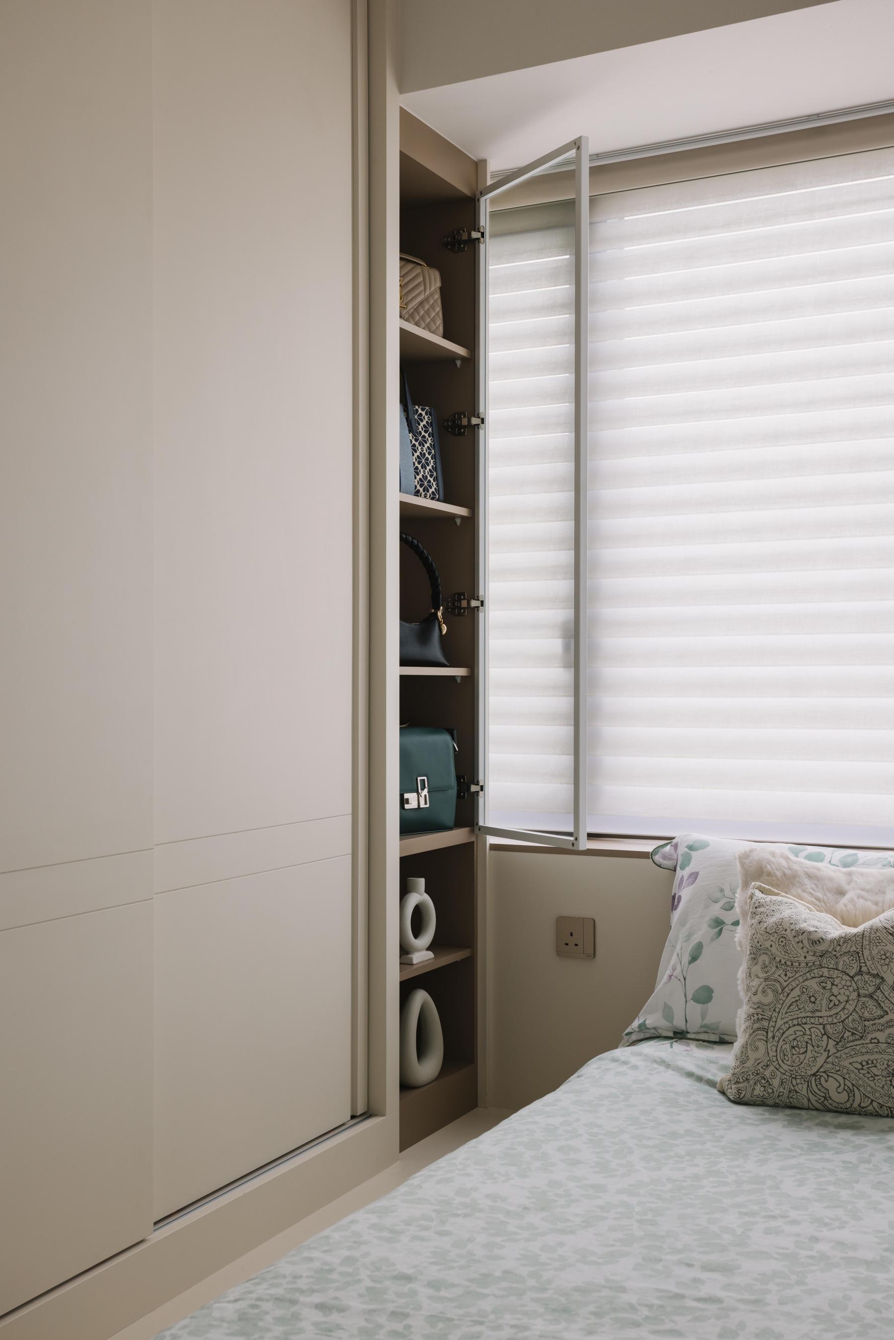 Scandinavian Bedroom with Glass Door and Wardrobe