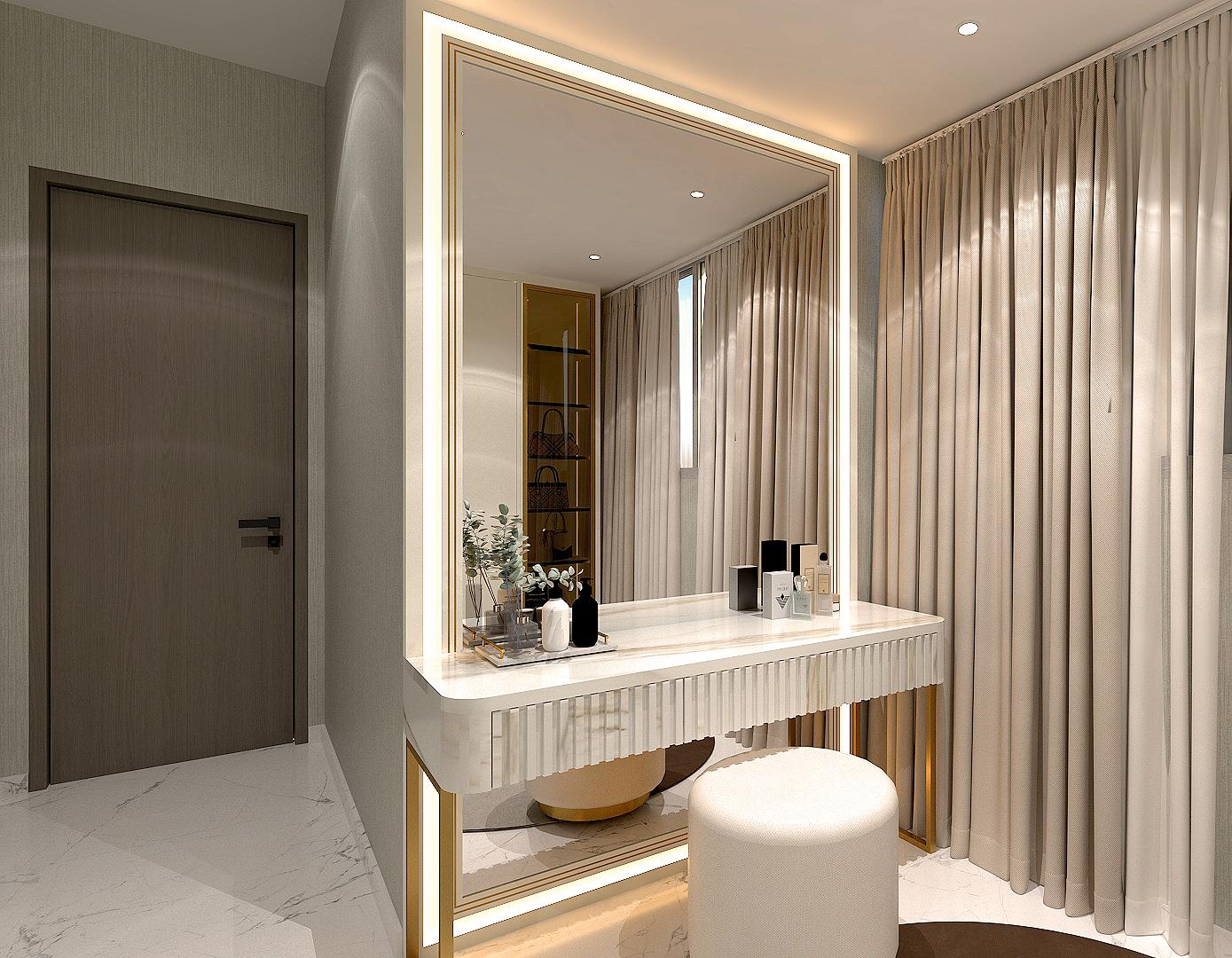 Modern Bedroom with Settee and Mirror