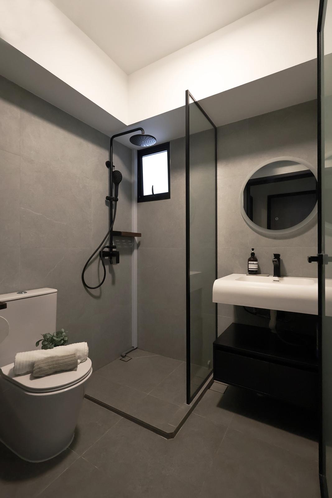 Industrial Bathroom with Rainshower and Bathroom Storage