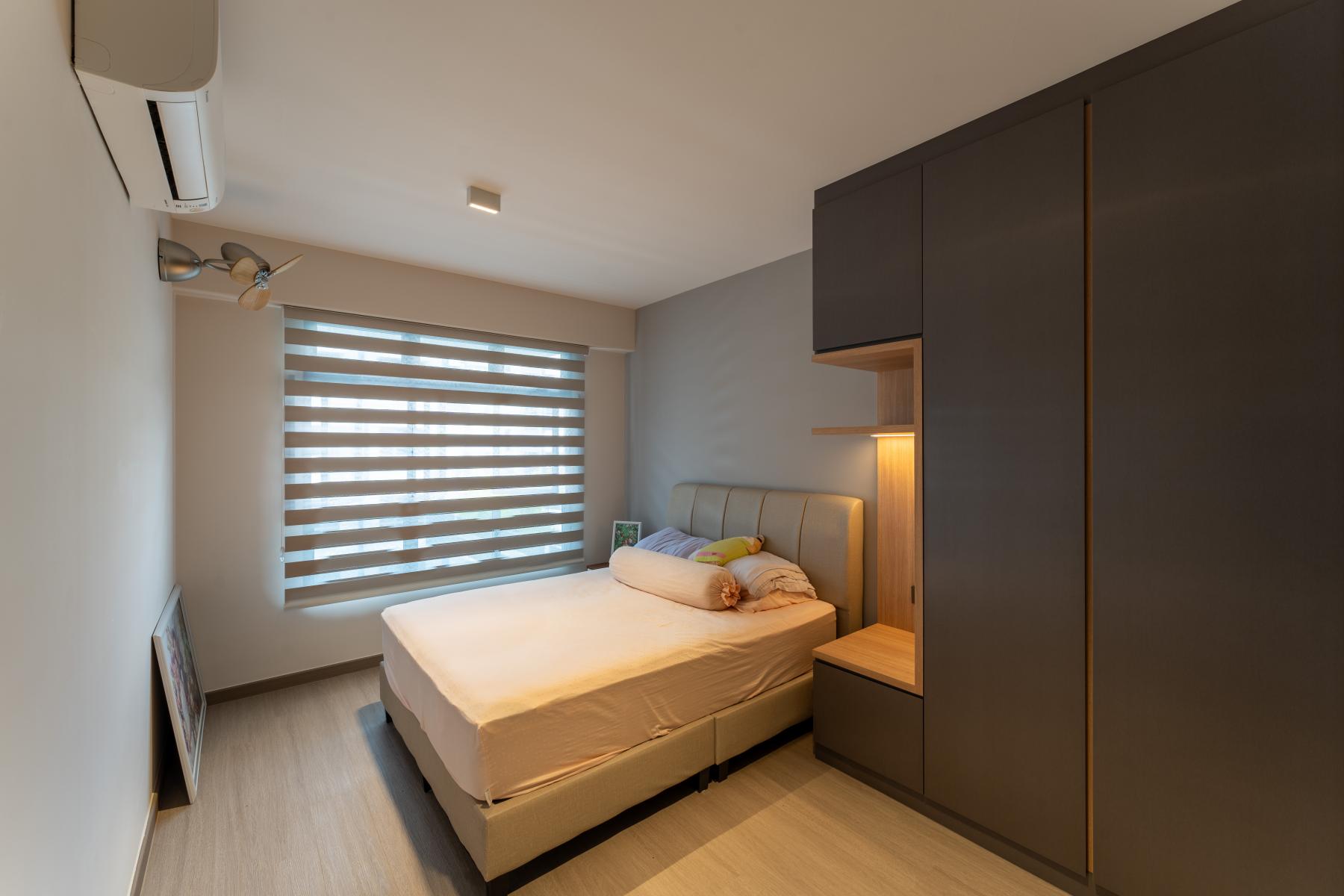 Scandinavian Bedroom with Vinyl Flooring and Wardrobe