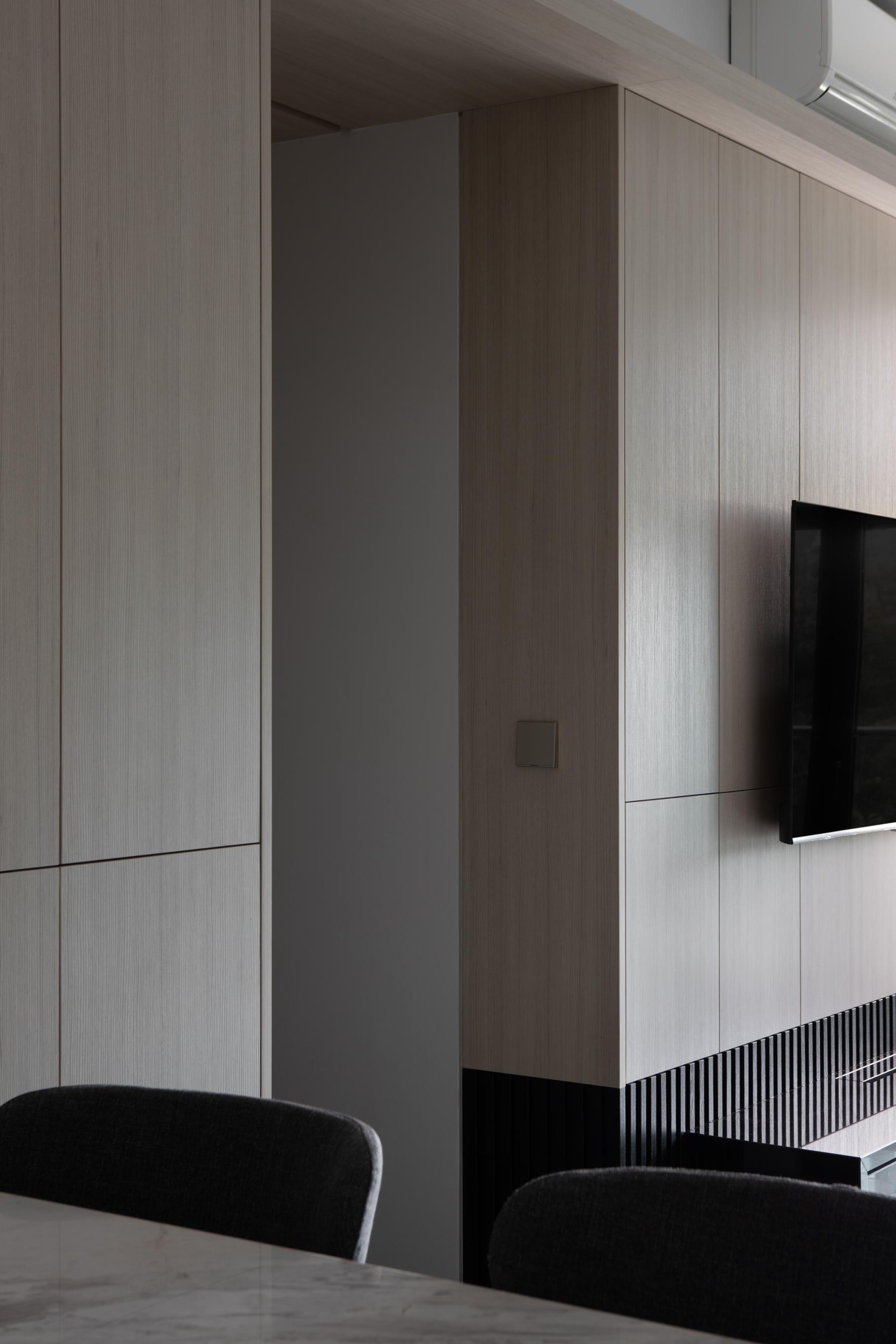 Contemporary Living Room with TV Console and Feature Wall