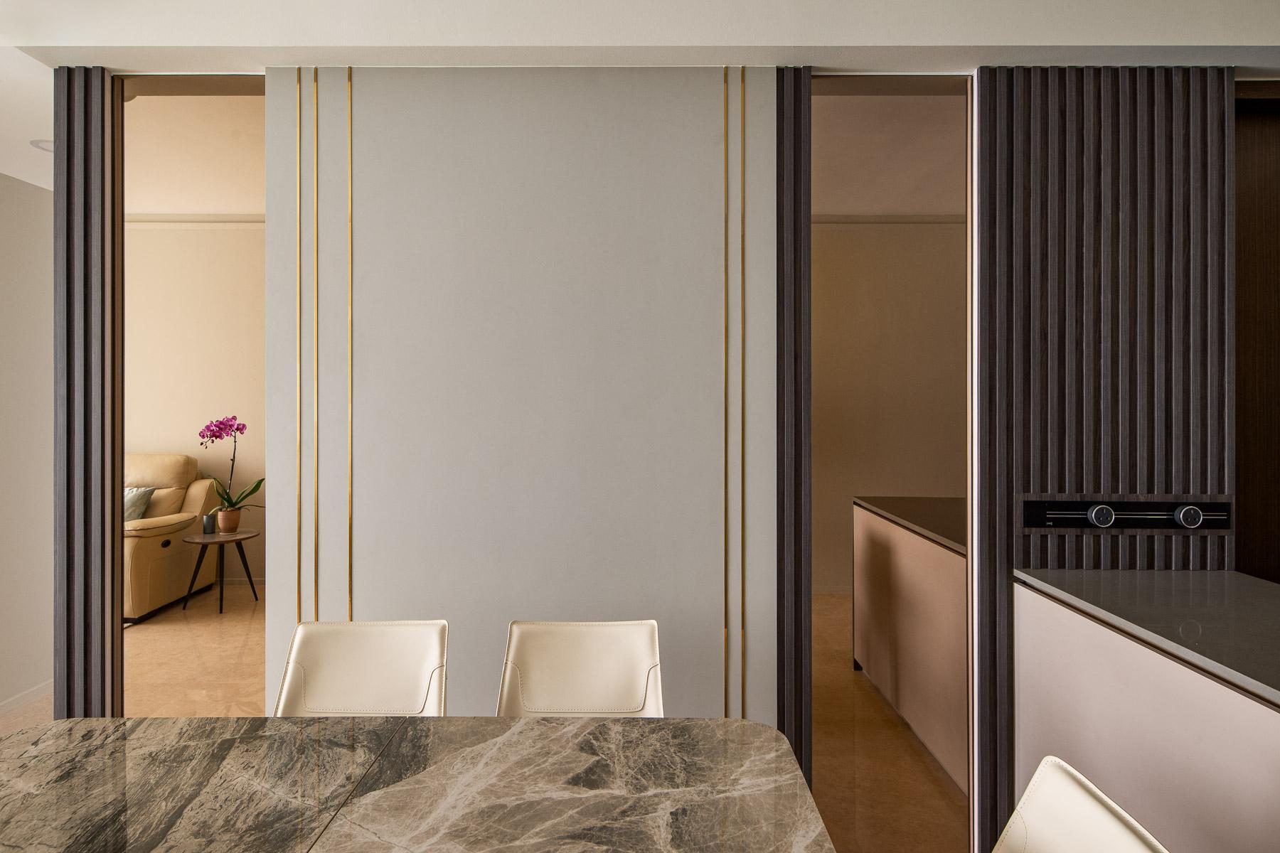 Contemporary Dining Room with Drop Ceiling and Chandelier