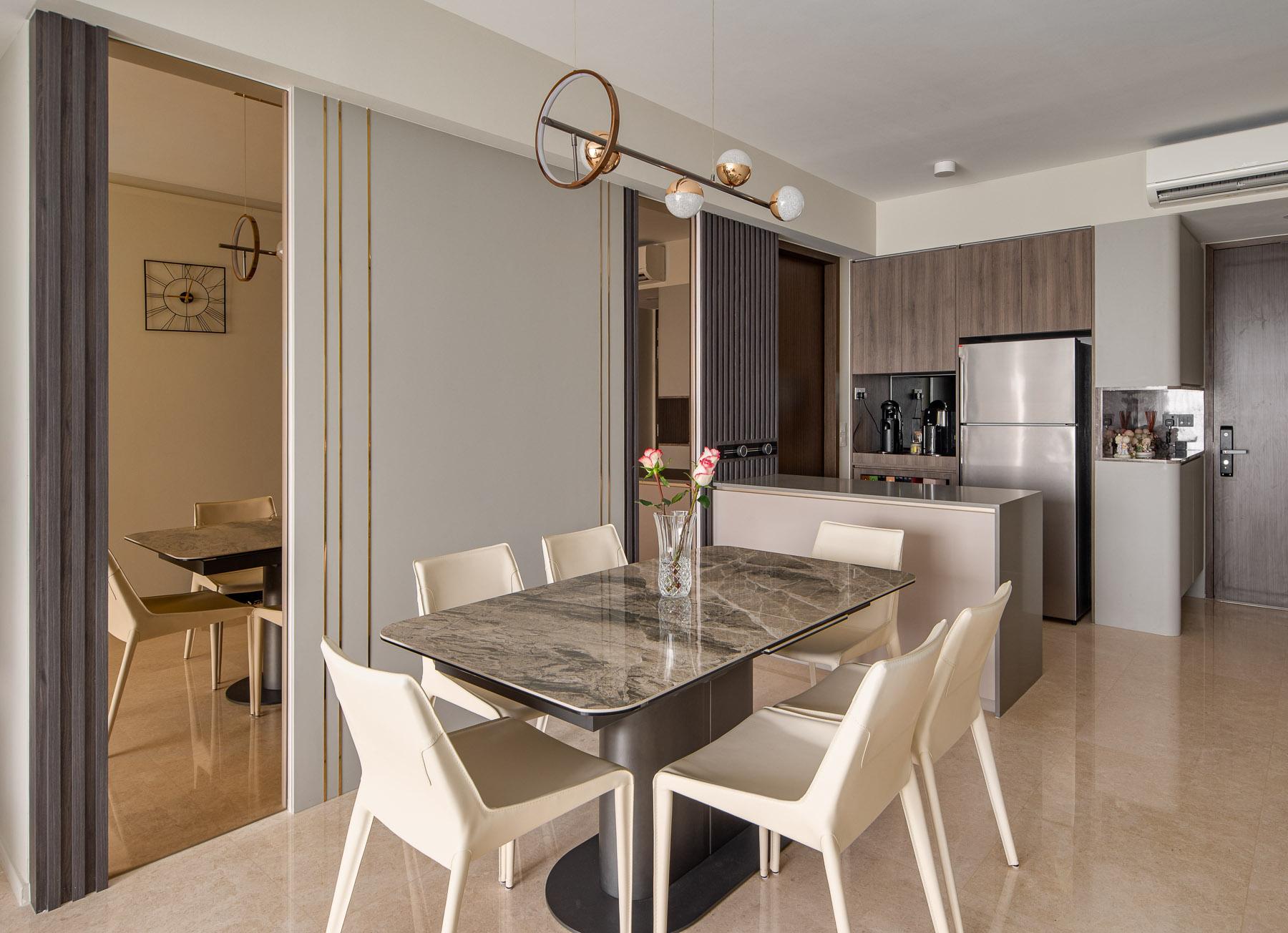 Contemporary Living Room with Homogeneous Tiles and Marble Floor