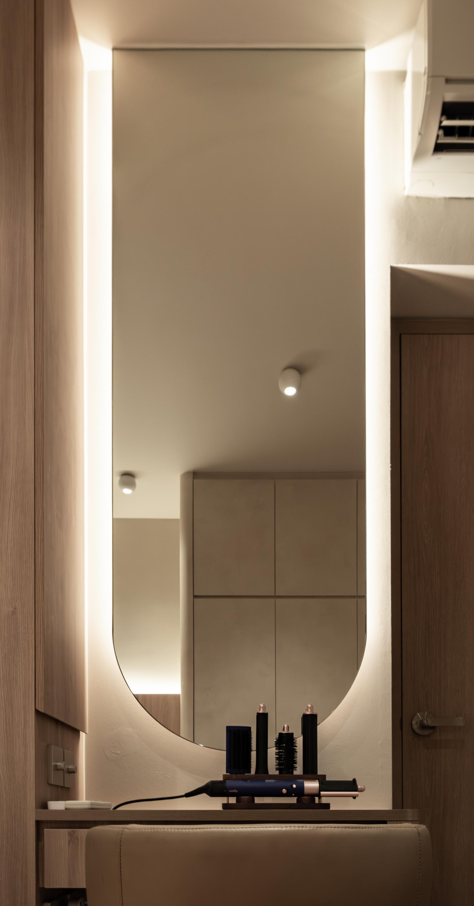 Scandinavian Bedroom with Cove Lighting and Bedroom Dresser