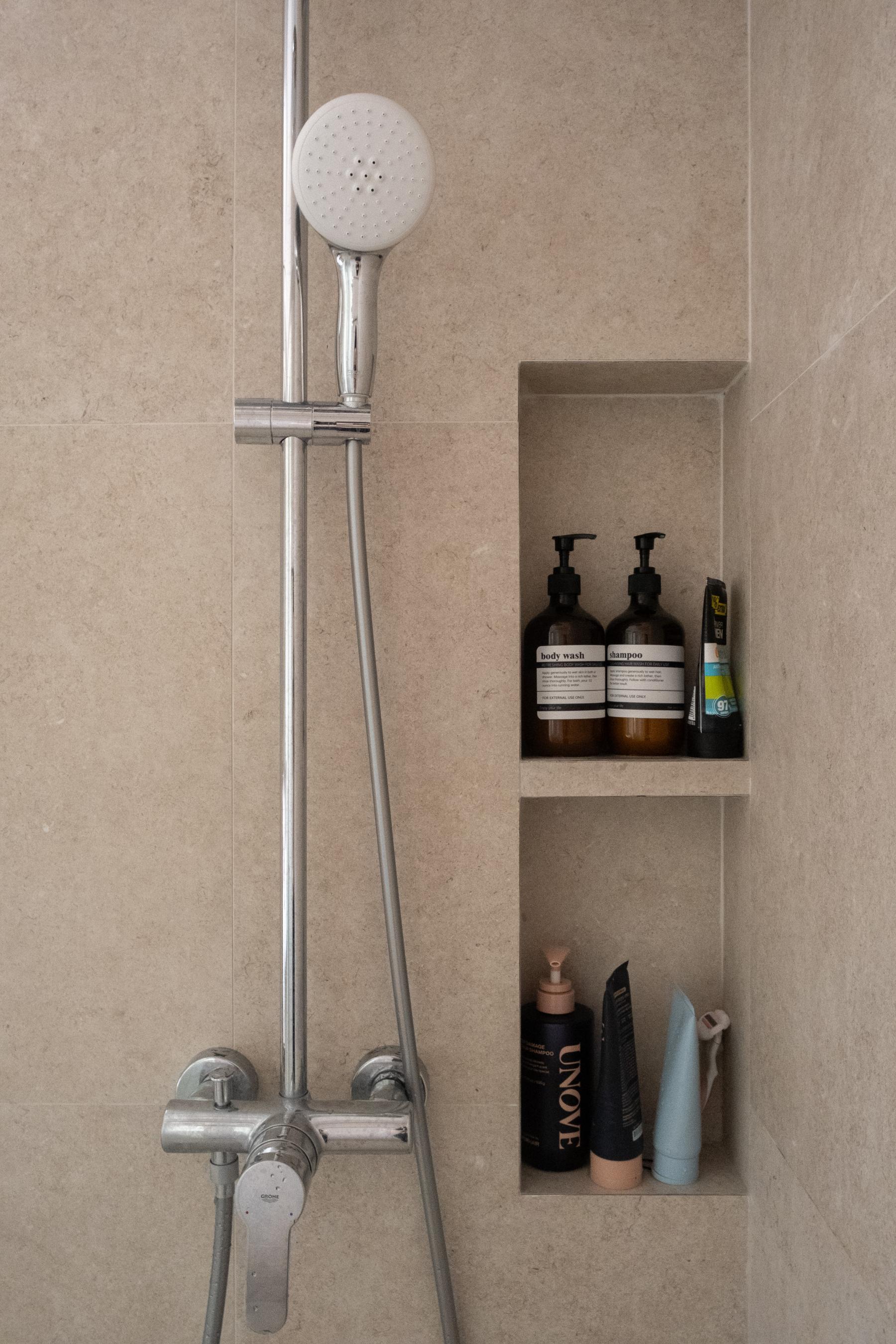 Scandinavian Bathroom with Rainshower and Bathroom Accessories