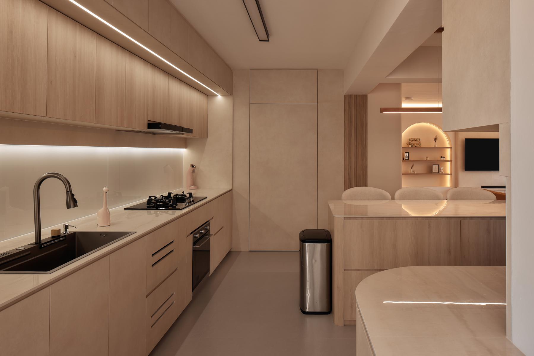 Asian Kitchen with Countertop and Kitchen Island