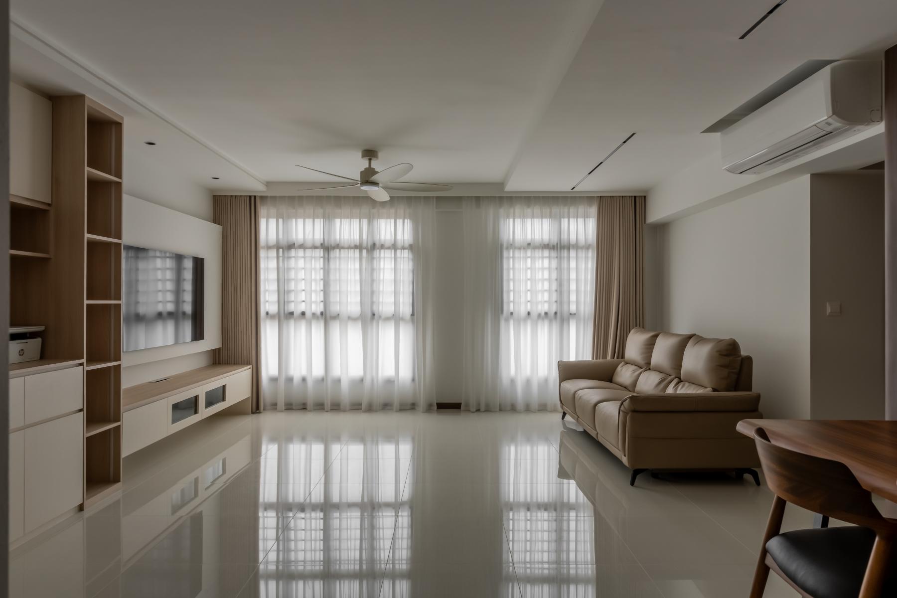 Modern Living Room with Bookshelf and Settee