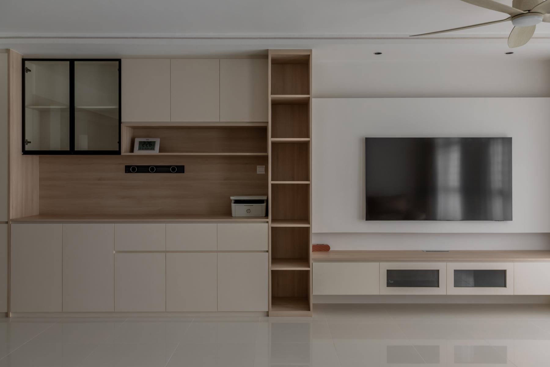 Modern Living Room with Chandelier and Downlights
