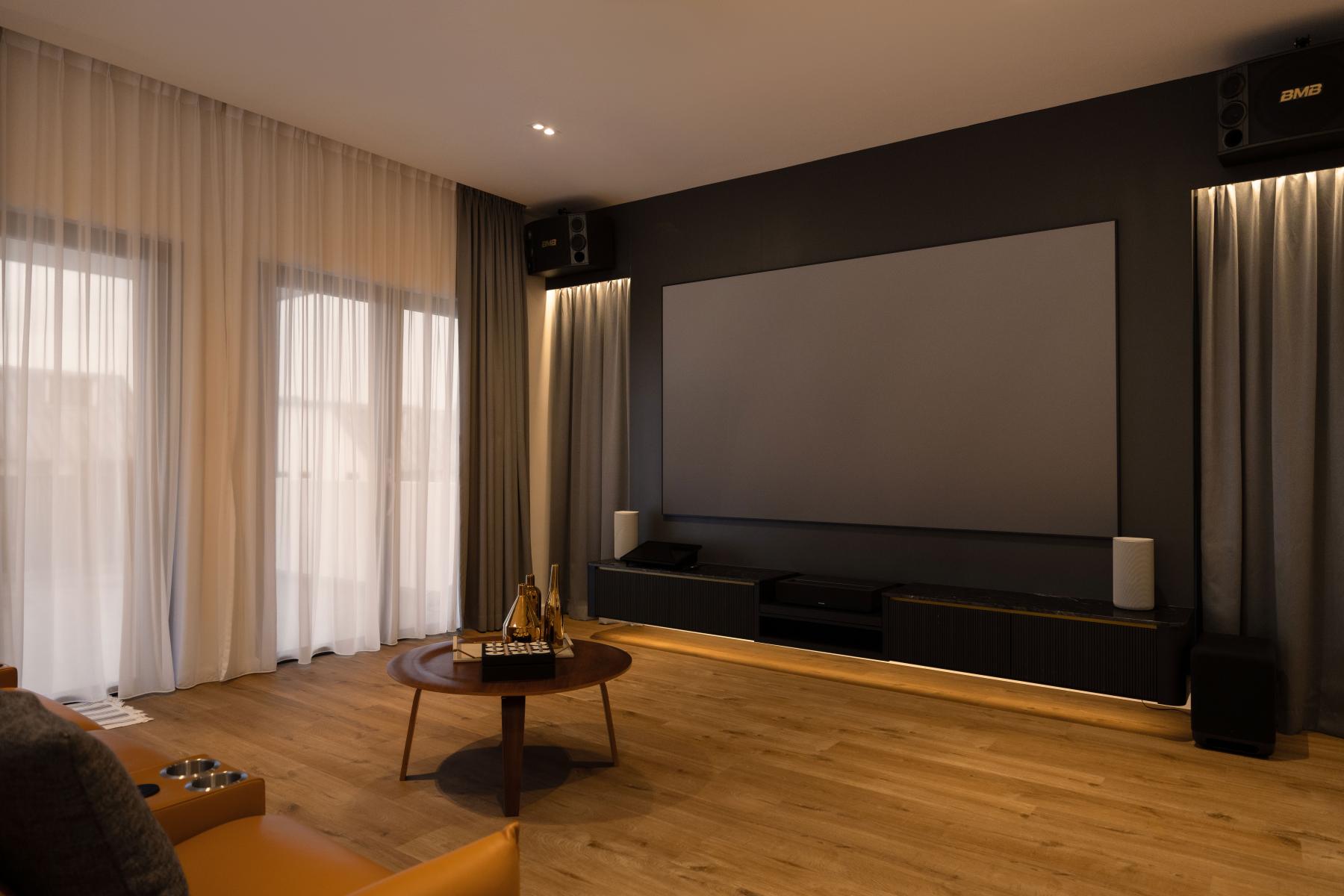 Modern Home Theatre with Sofa and Side Table