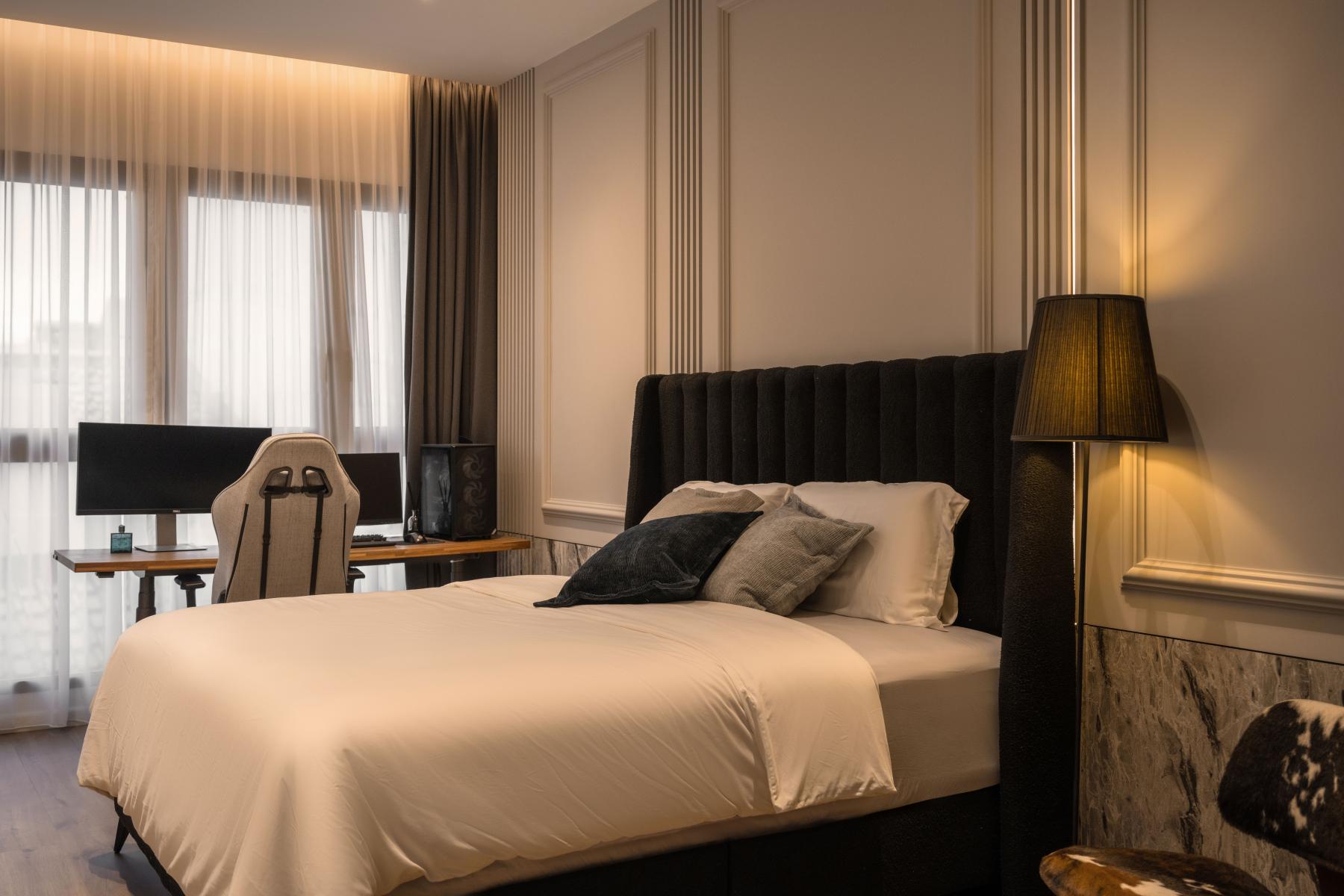 Modern Bedroom with Flooring and Bed