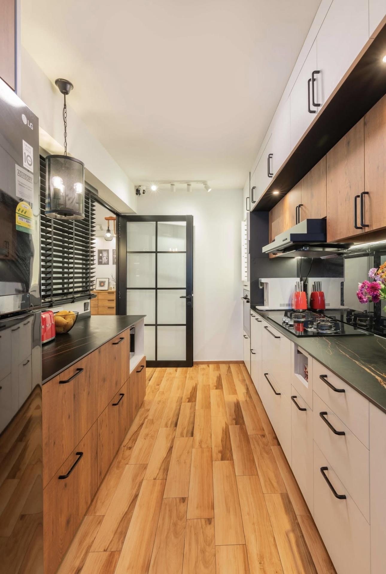 Vintage Kitchen with Countertop and Vinyl Flooring