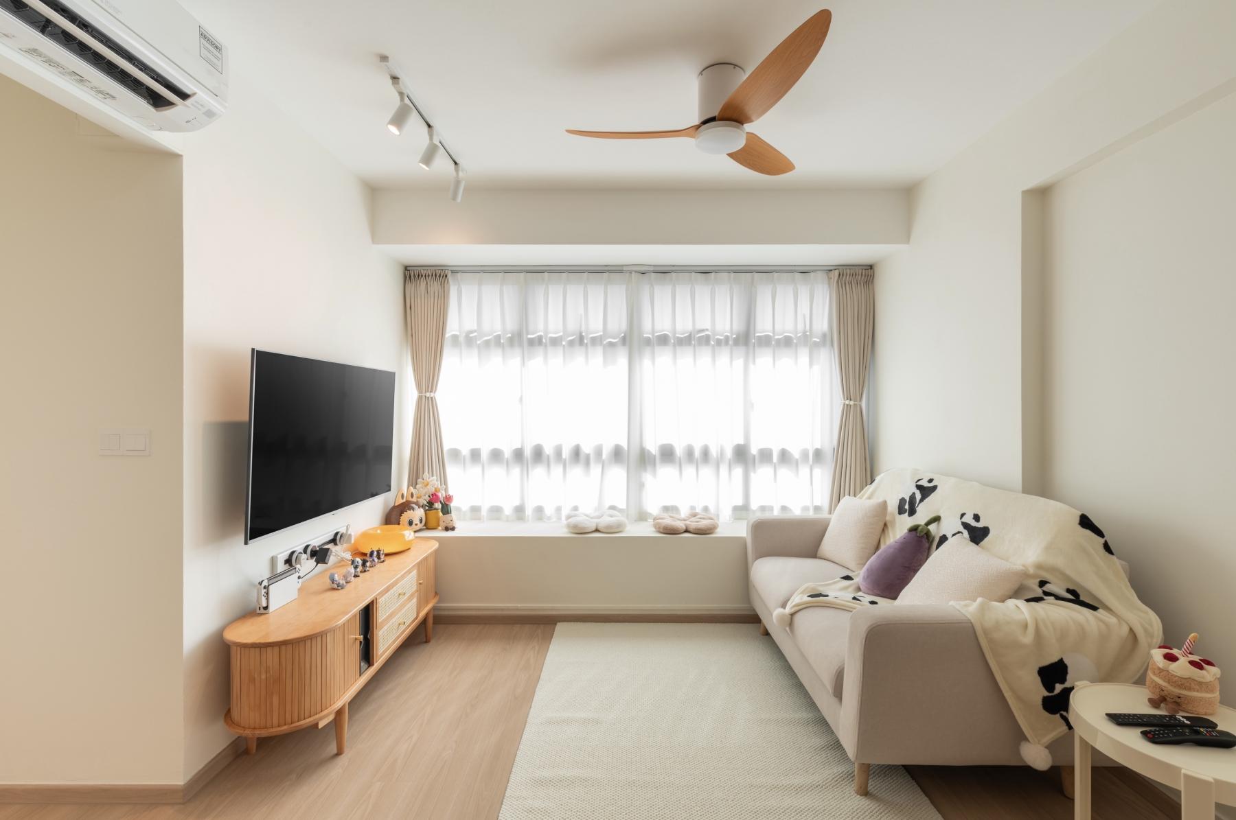 Minimalist Living Room with Vinyl Flooring and TV Console
