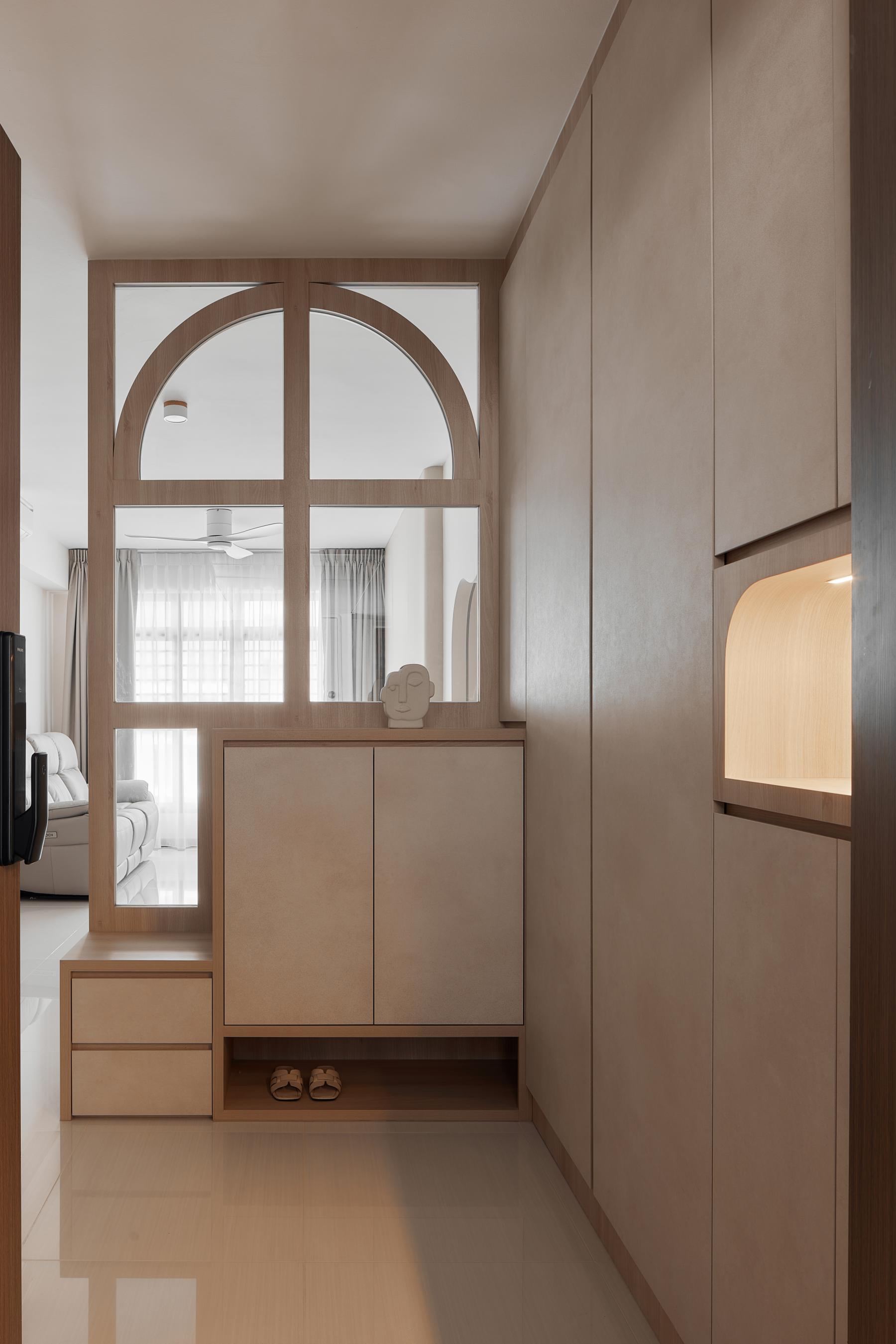 Scandinavian Entryway with Seating Bench and Shoe Rack