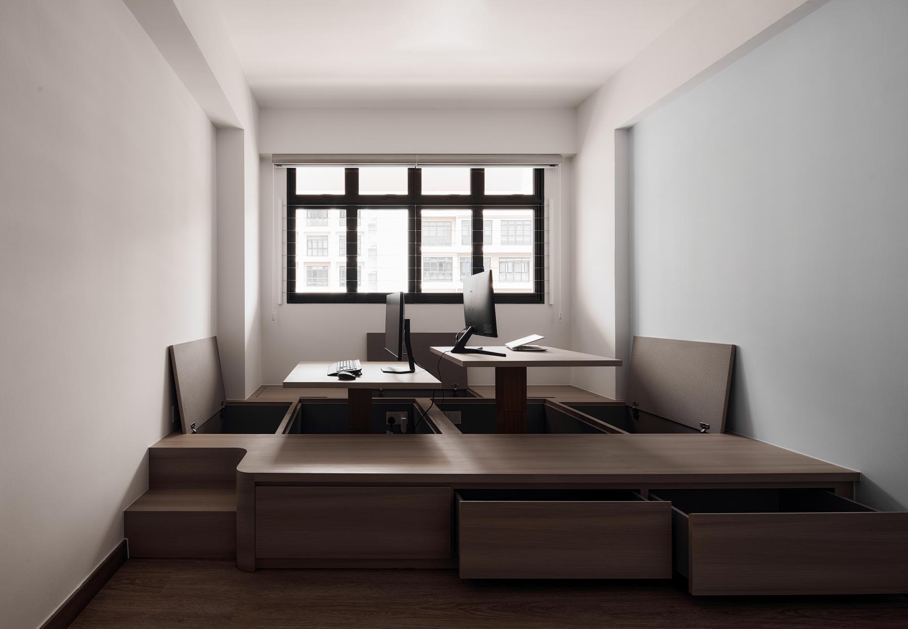 Scandinavian Study with Storage Cabinets and Computer