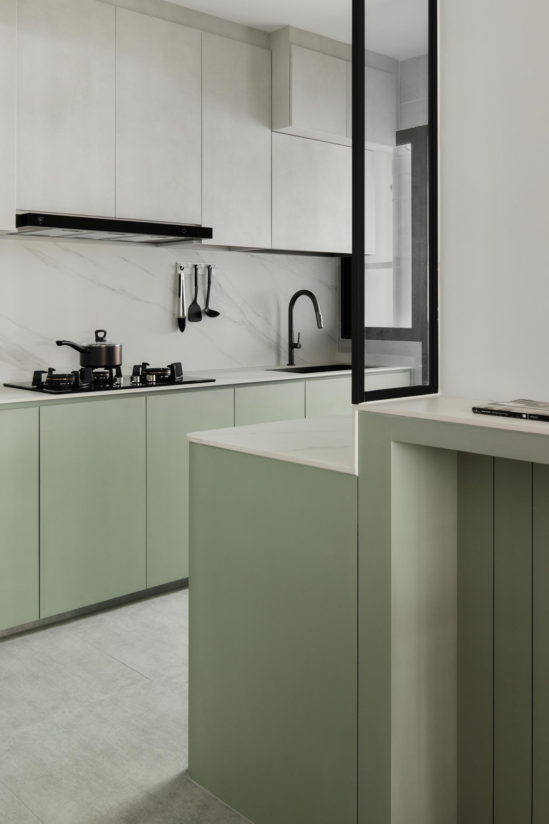 Scandinavian Kitchen with Countertop and Kitchen Island