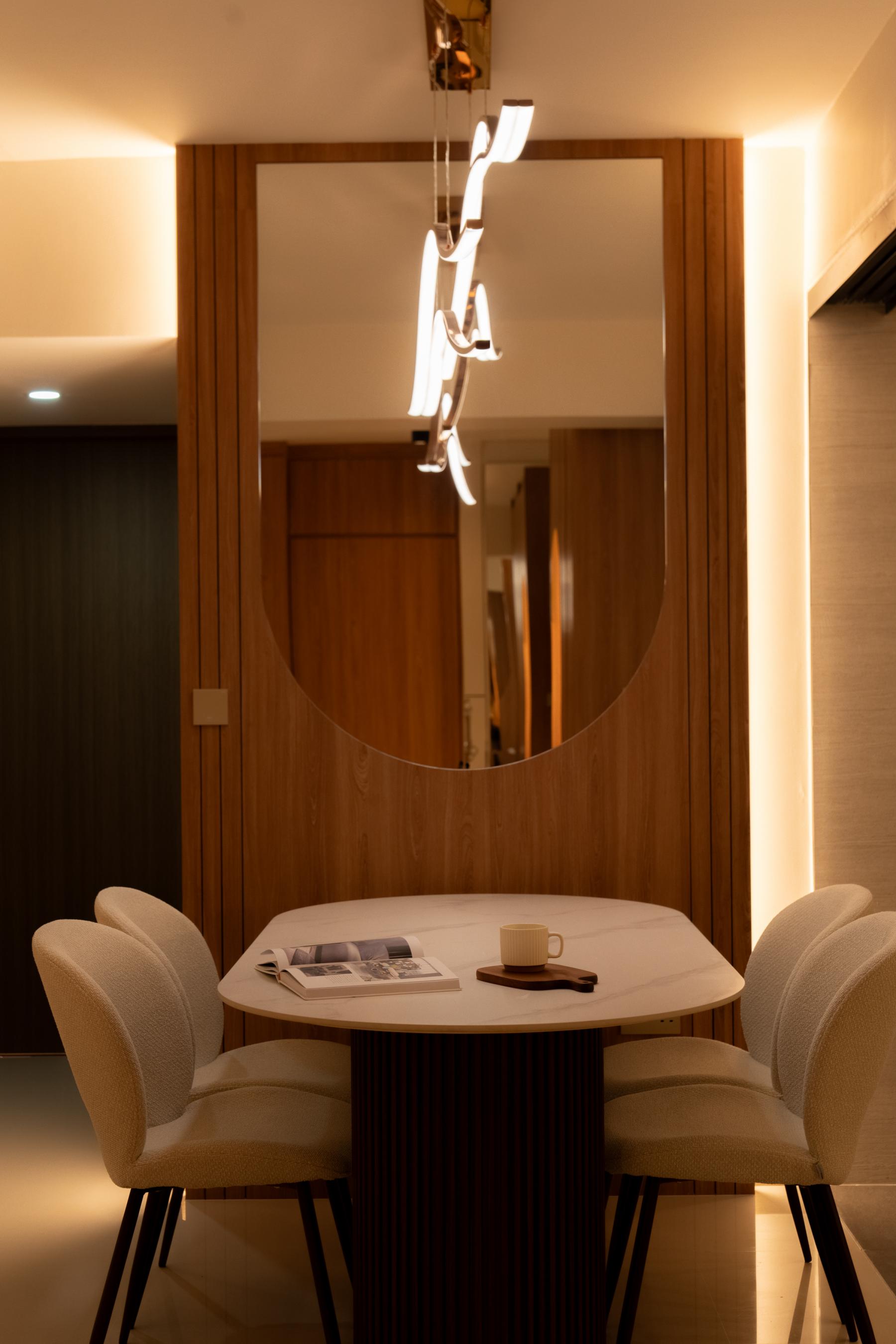 Scandinavian Dining Room with Drop Light and Ceiling Light