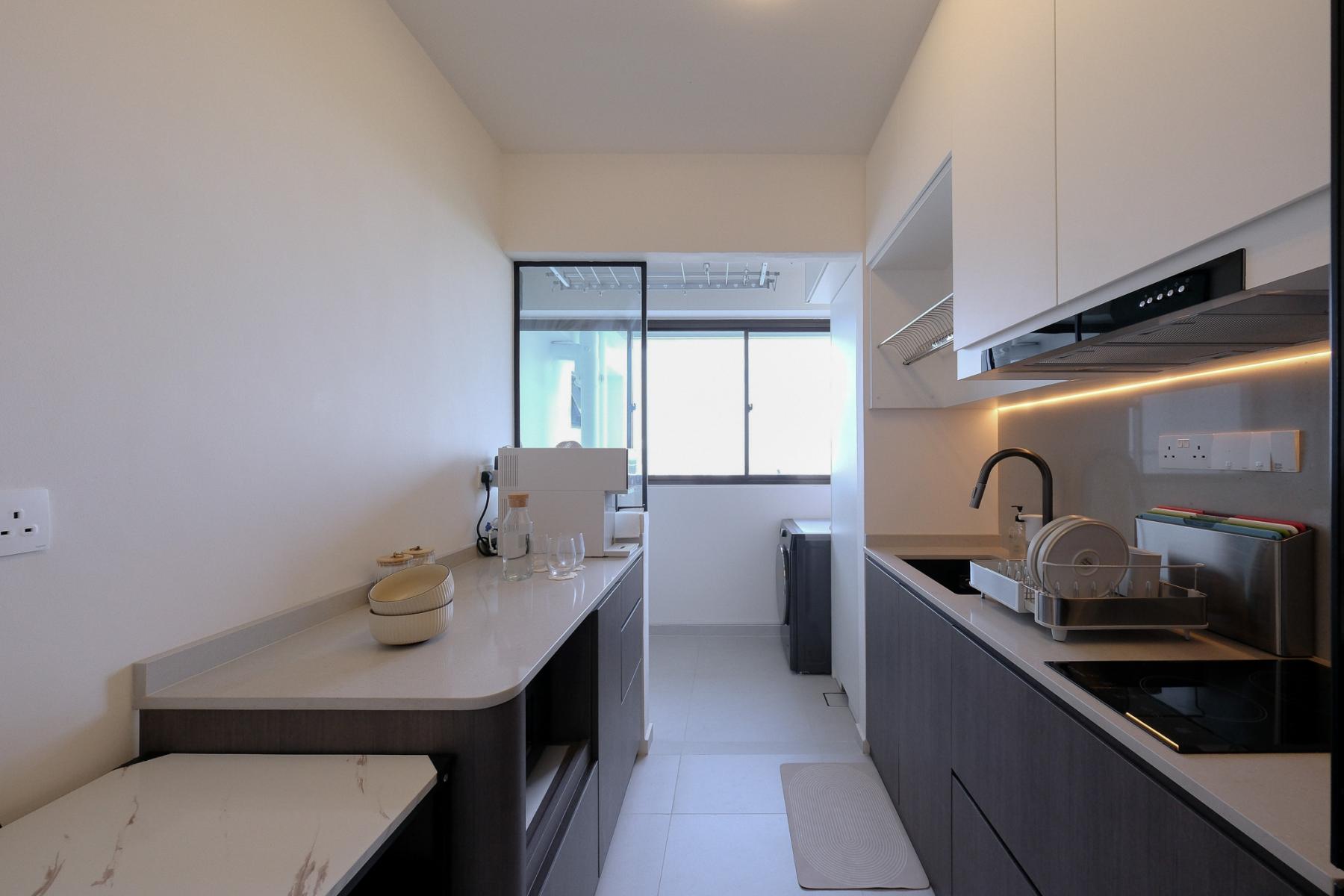 Scandinavian Kitchen with Granite Floor and Marble Floor