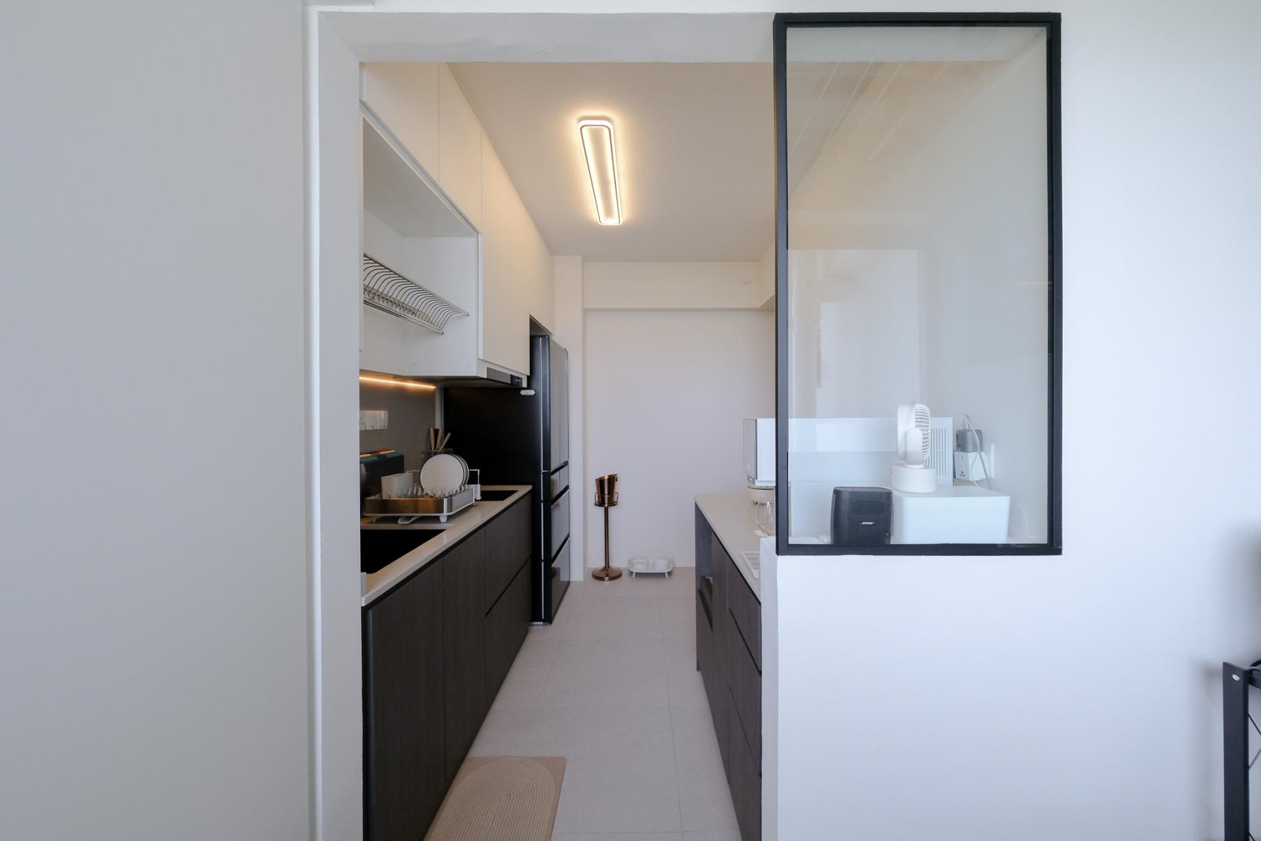 Scandinavian Kitchen with Vinyl Flooring and Herringbone Tiling