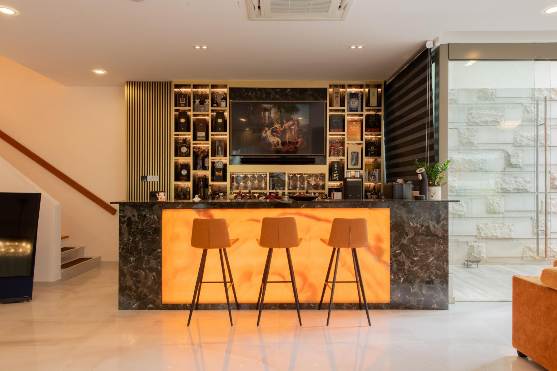 Modern Wine Cellar with Bar Counter and Drinkware