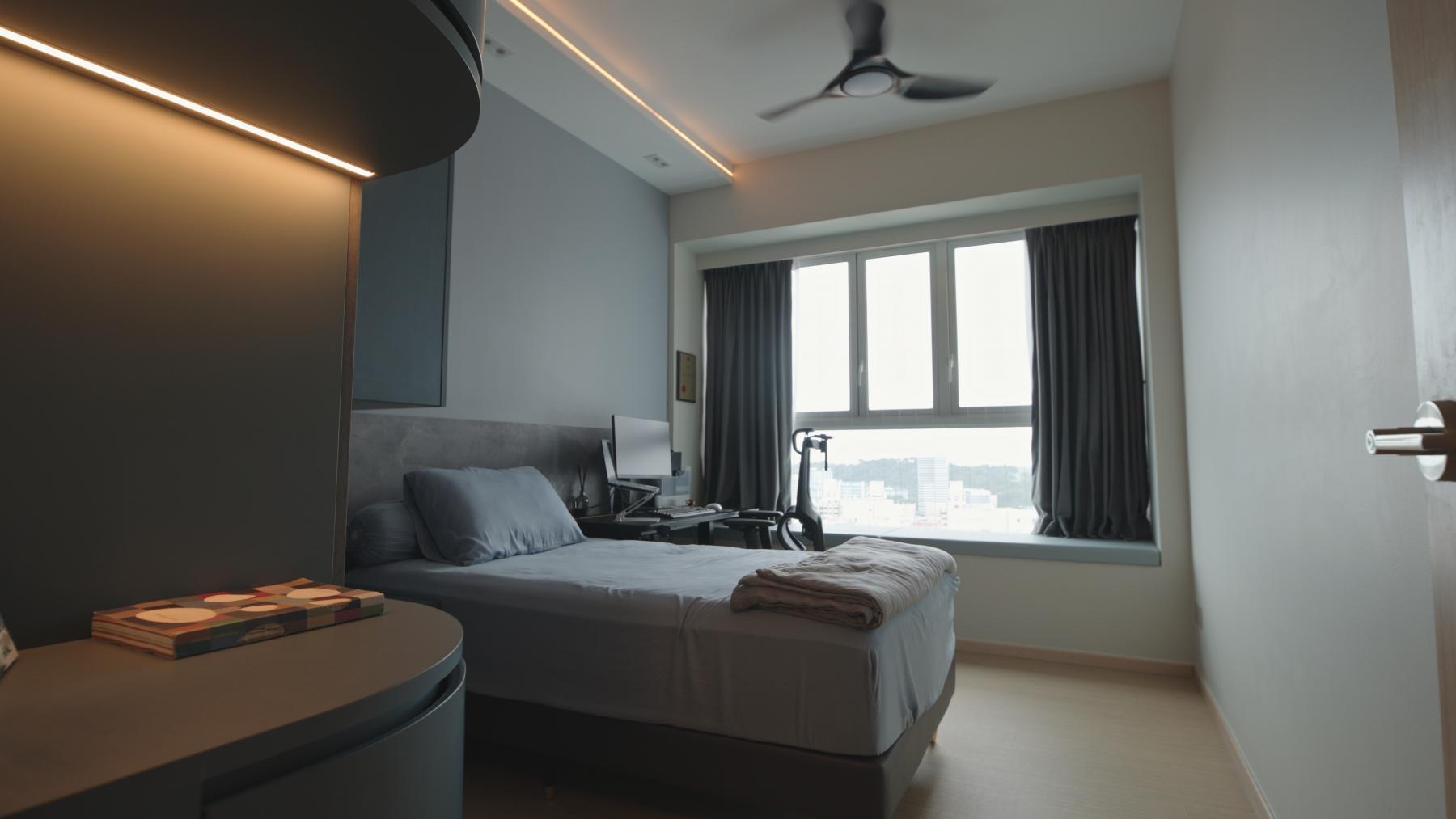 Scandinavian Bedroom with Cove Lighting and Wardrobe