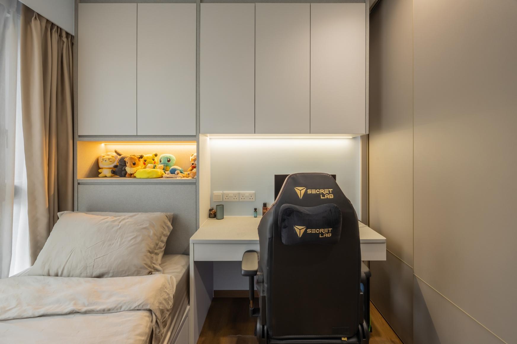 Modern Bedroom with Storage Cabinets and Children's Beds