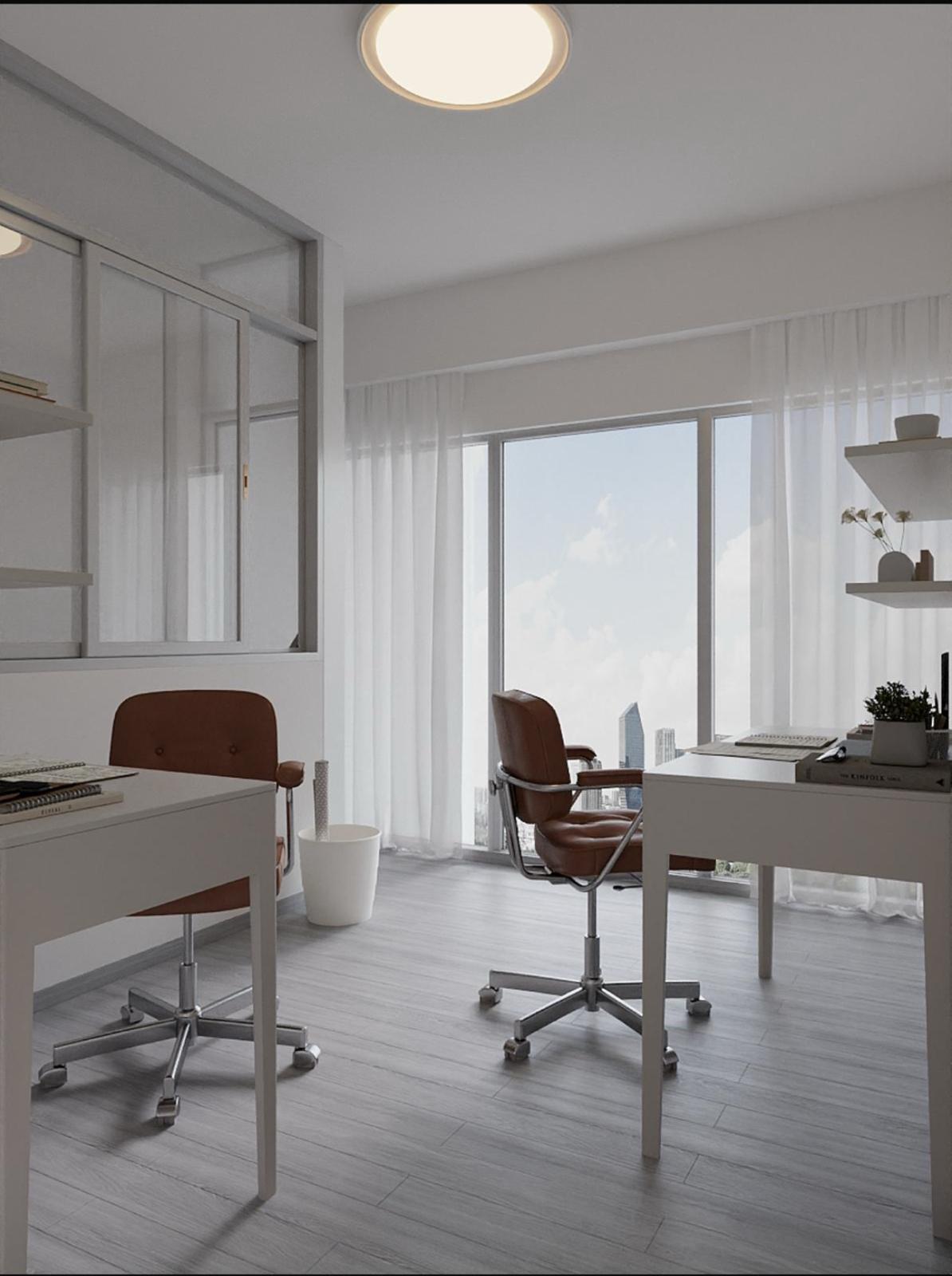 Minimalist Study with Ceiling Light and Desk