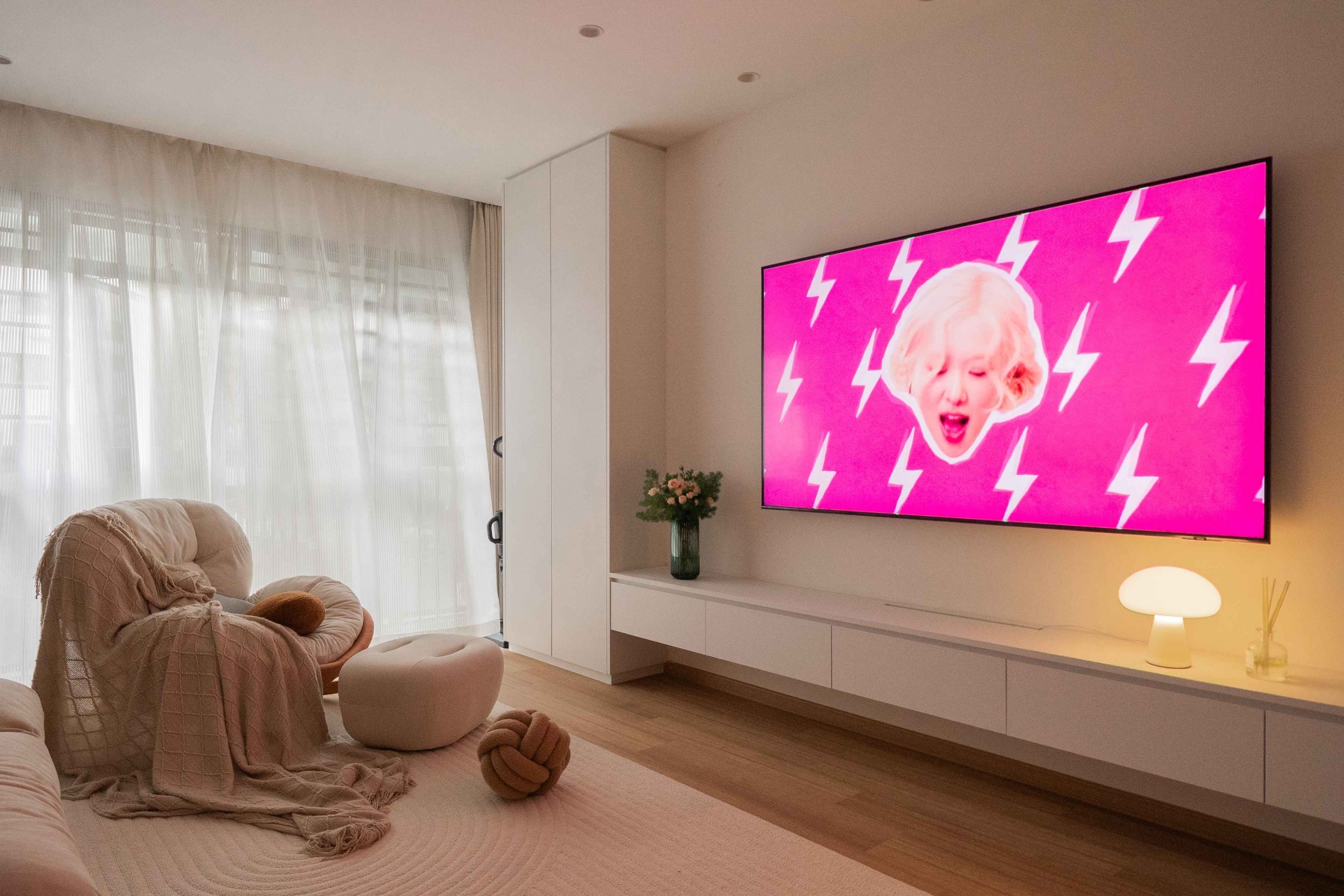 Minimalist Living Room with Vinyl Flooring and TV Console