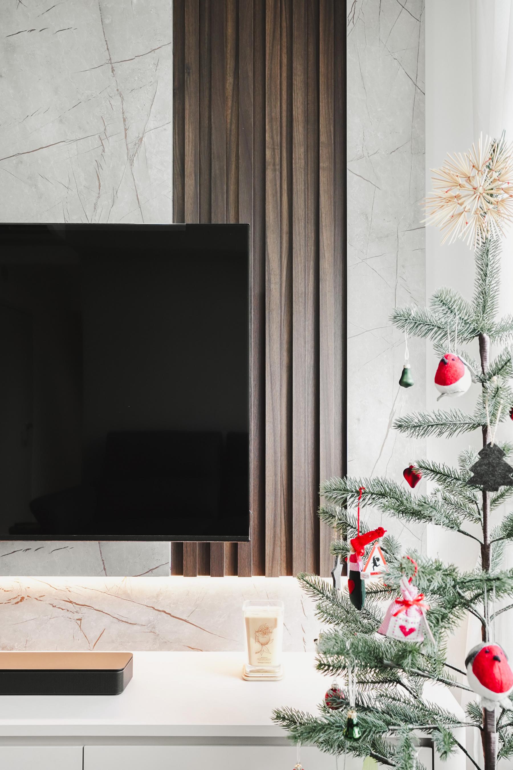 Modern Living Room with Wood Flooring and Feature Wall