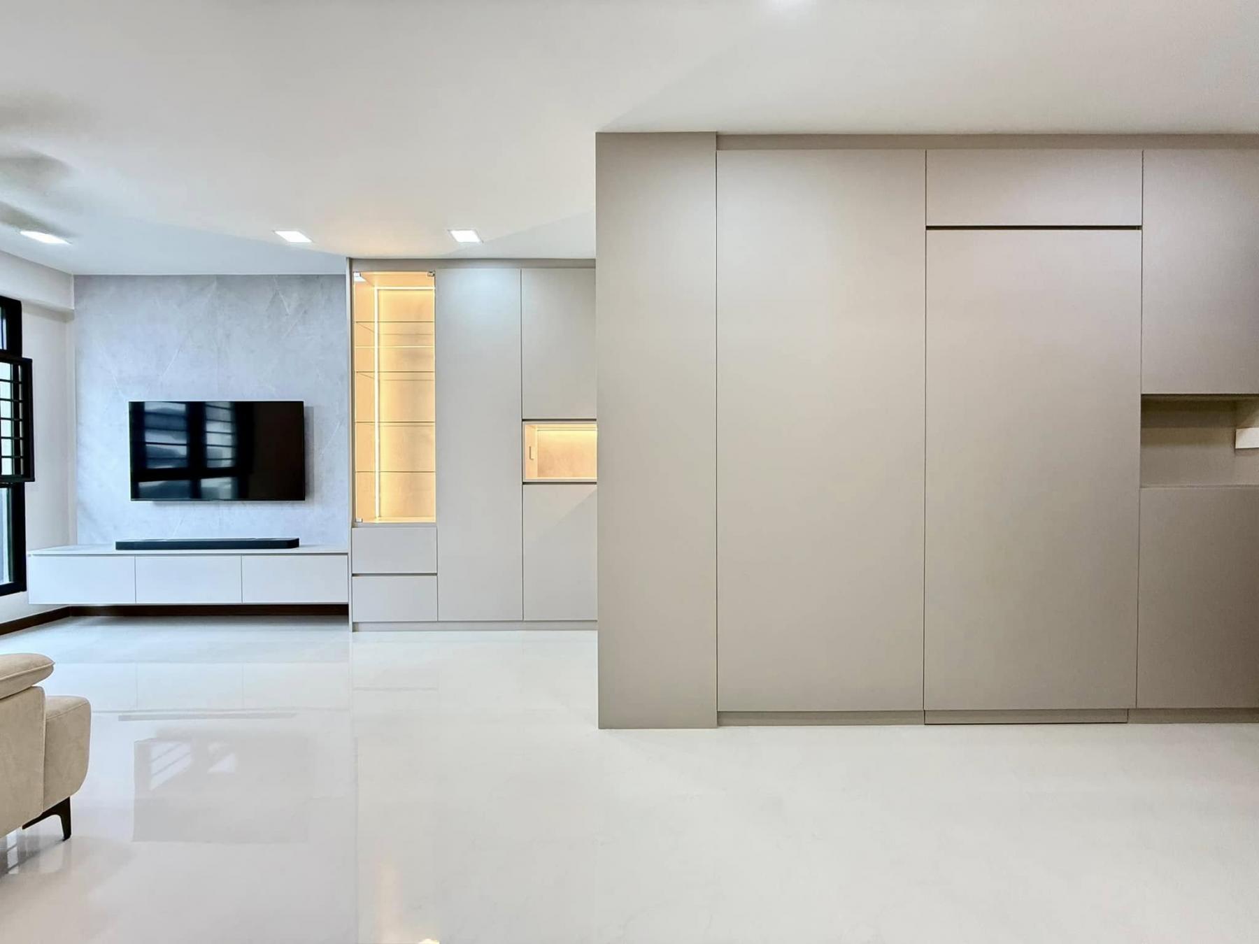 Minimalist Living Room with TV Console and Feature Wall