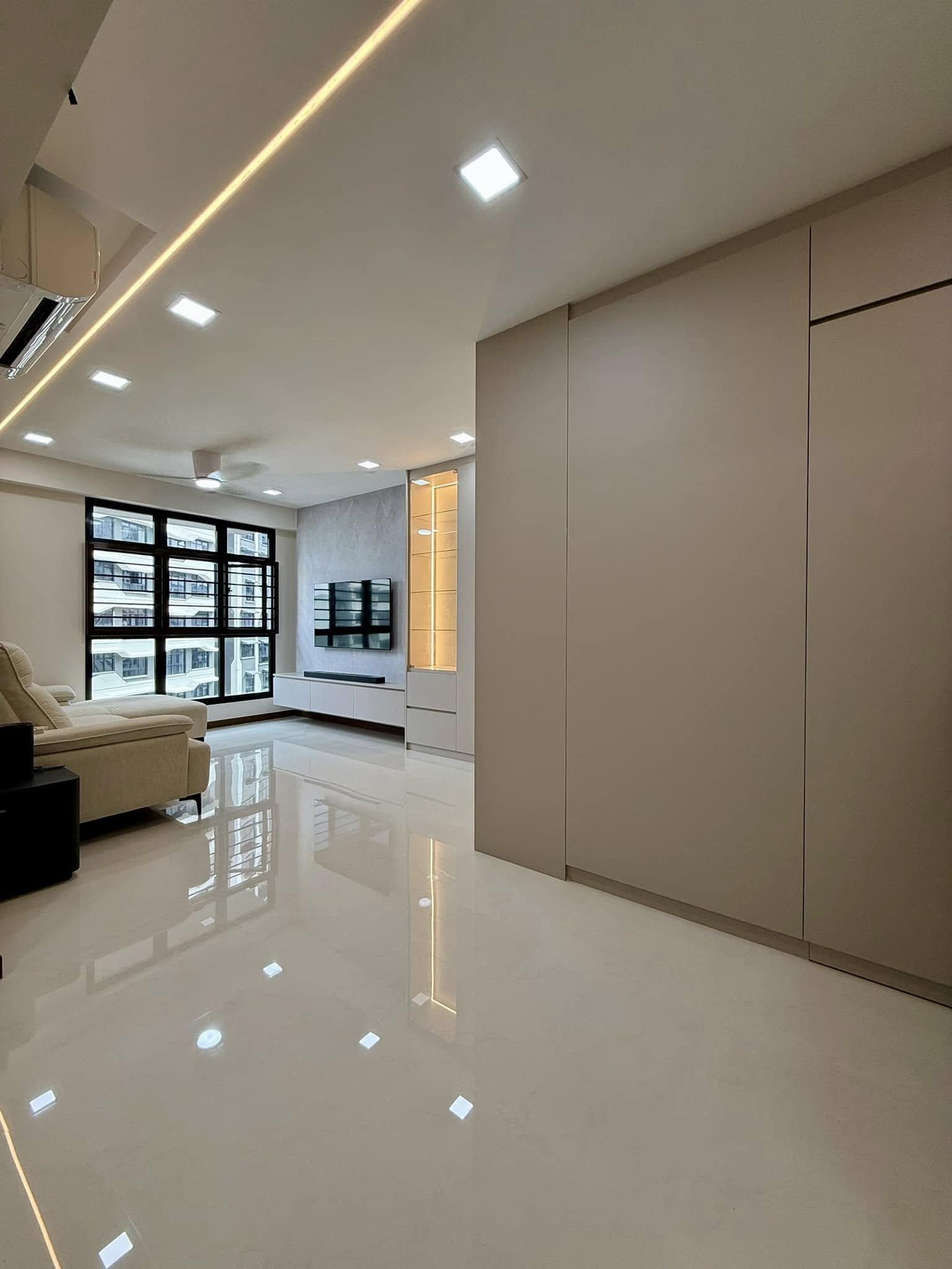 Minimalist Living Room with TV Console and Feature Wall