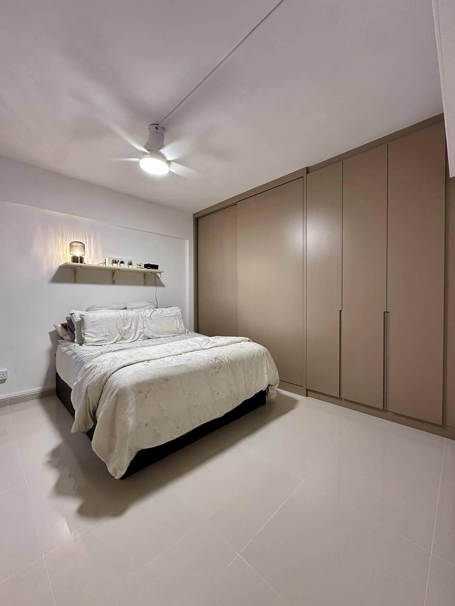 Contemporary Bedroom with Homogeneous Tiles and Wardrobe