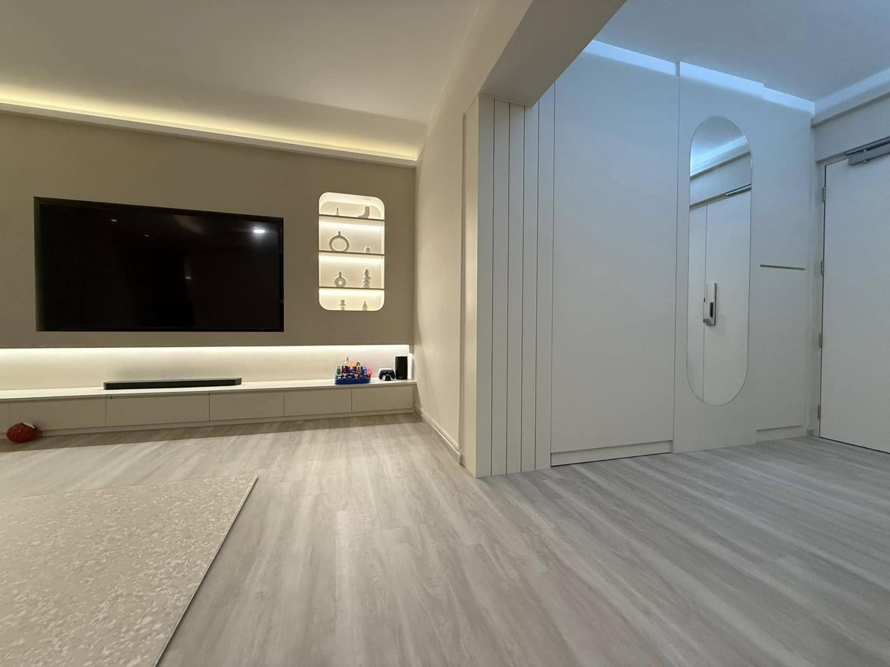 Scandinavian Living Room with Vinyl Flooring and TV Console