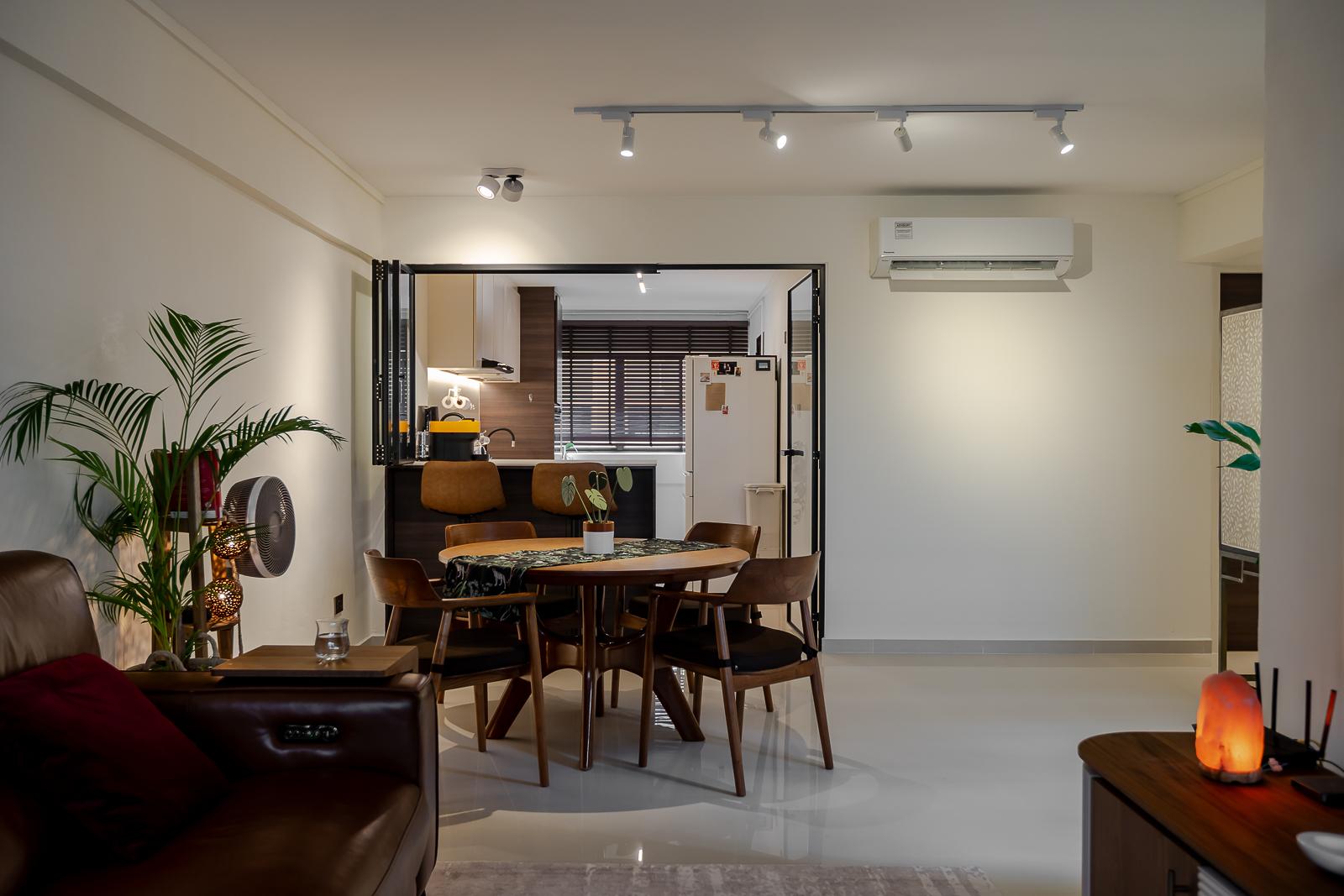 Modern Living Room with Homogeneous Tiles and TV Console