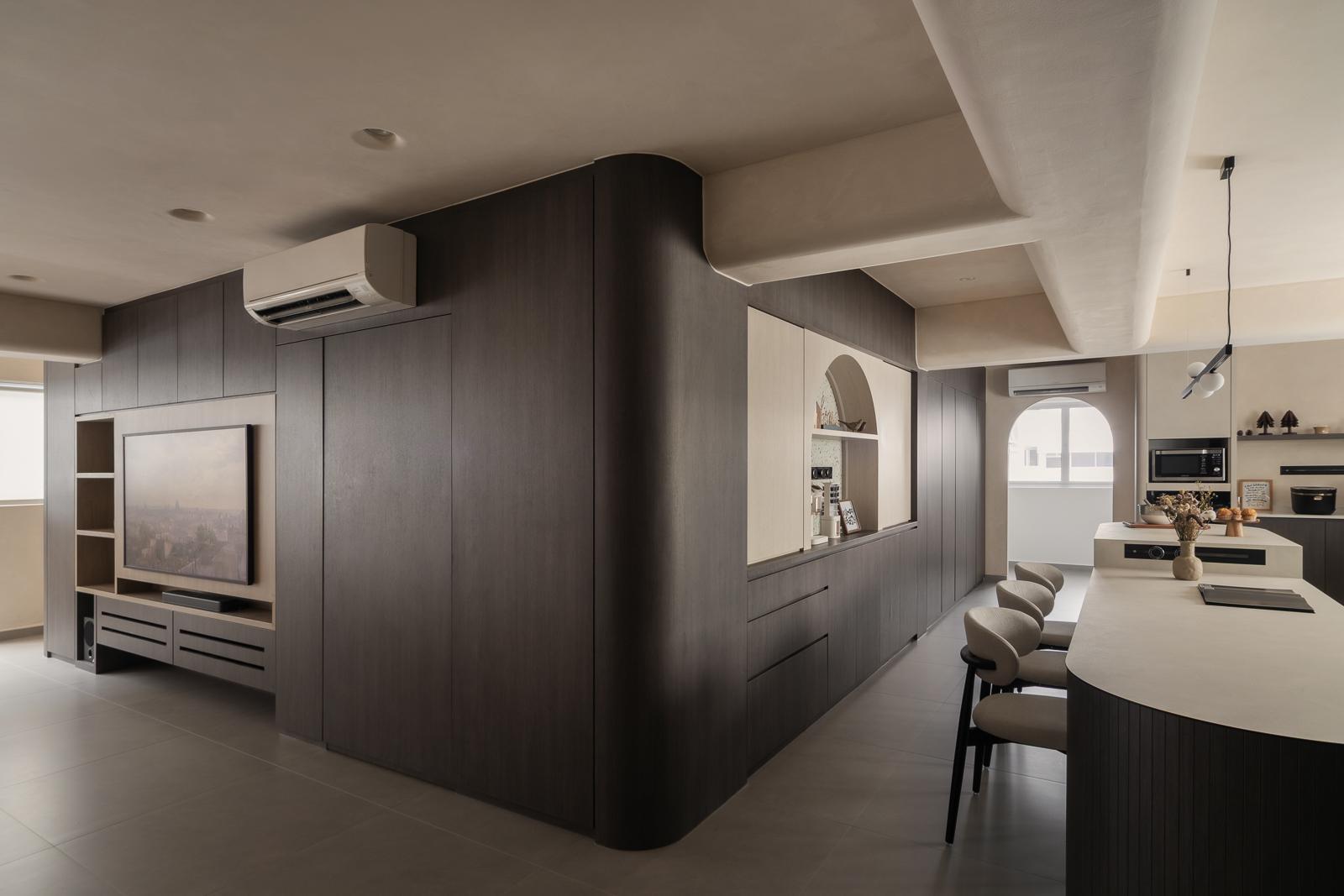 Contemporary Kitchen with Feature Wall and Kitchen Island