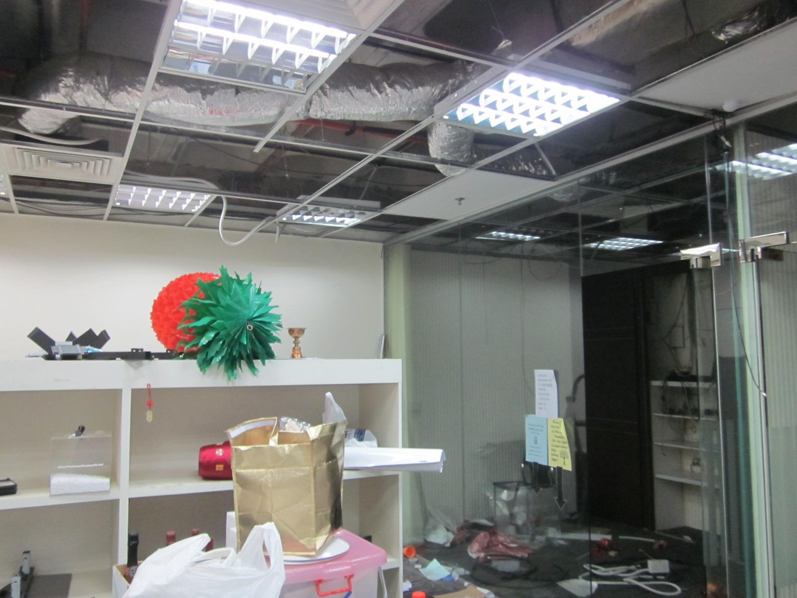 Asian Home Office with Storage Cabinets and Drawer Units