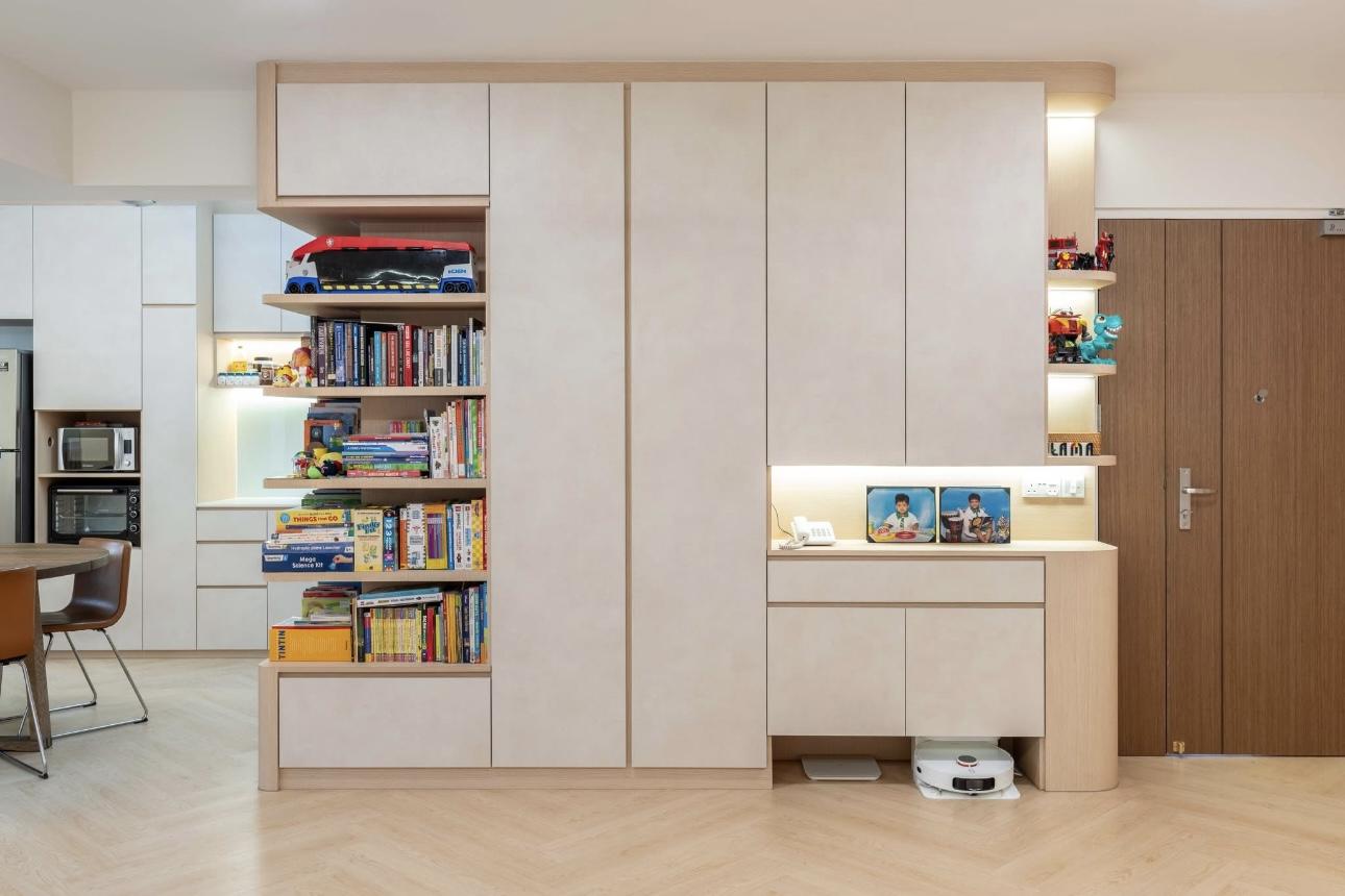Asian Entryway with Shoe Rack and Doors