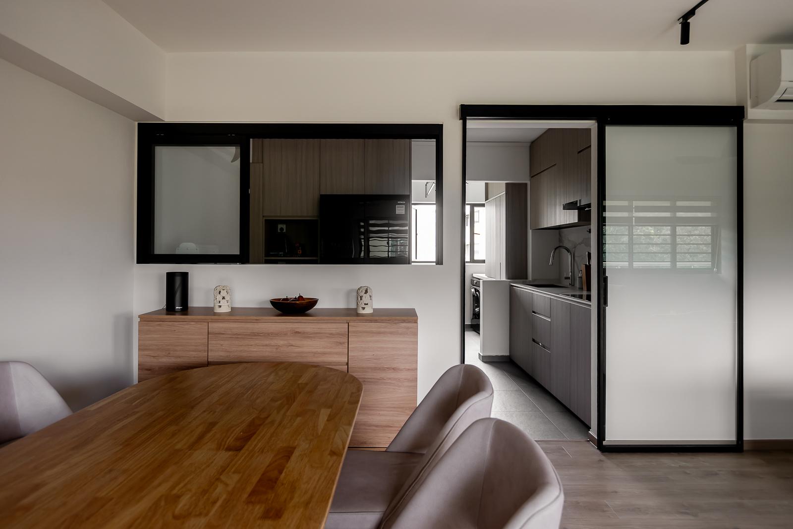 Modern Dining Room with Dining Table and Storage Cabinets