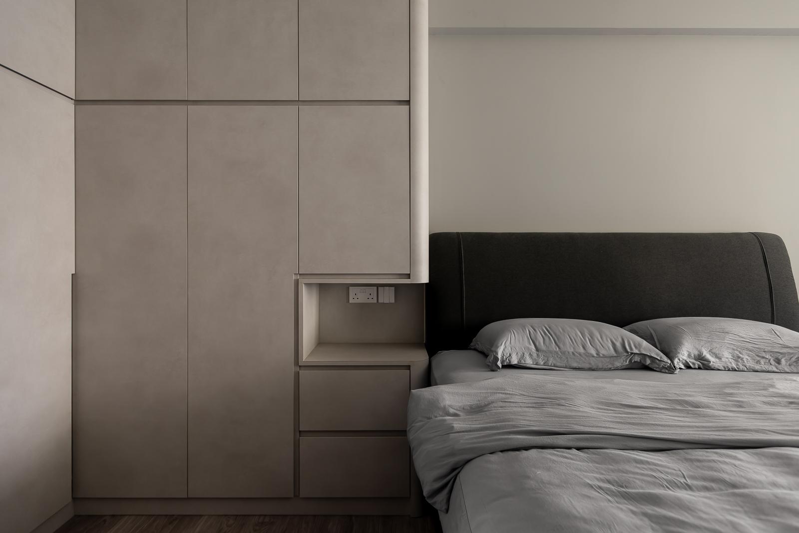 Modern Bedroom with Homogeneous Tiles and Wardrobe