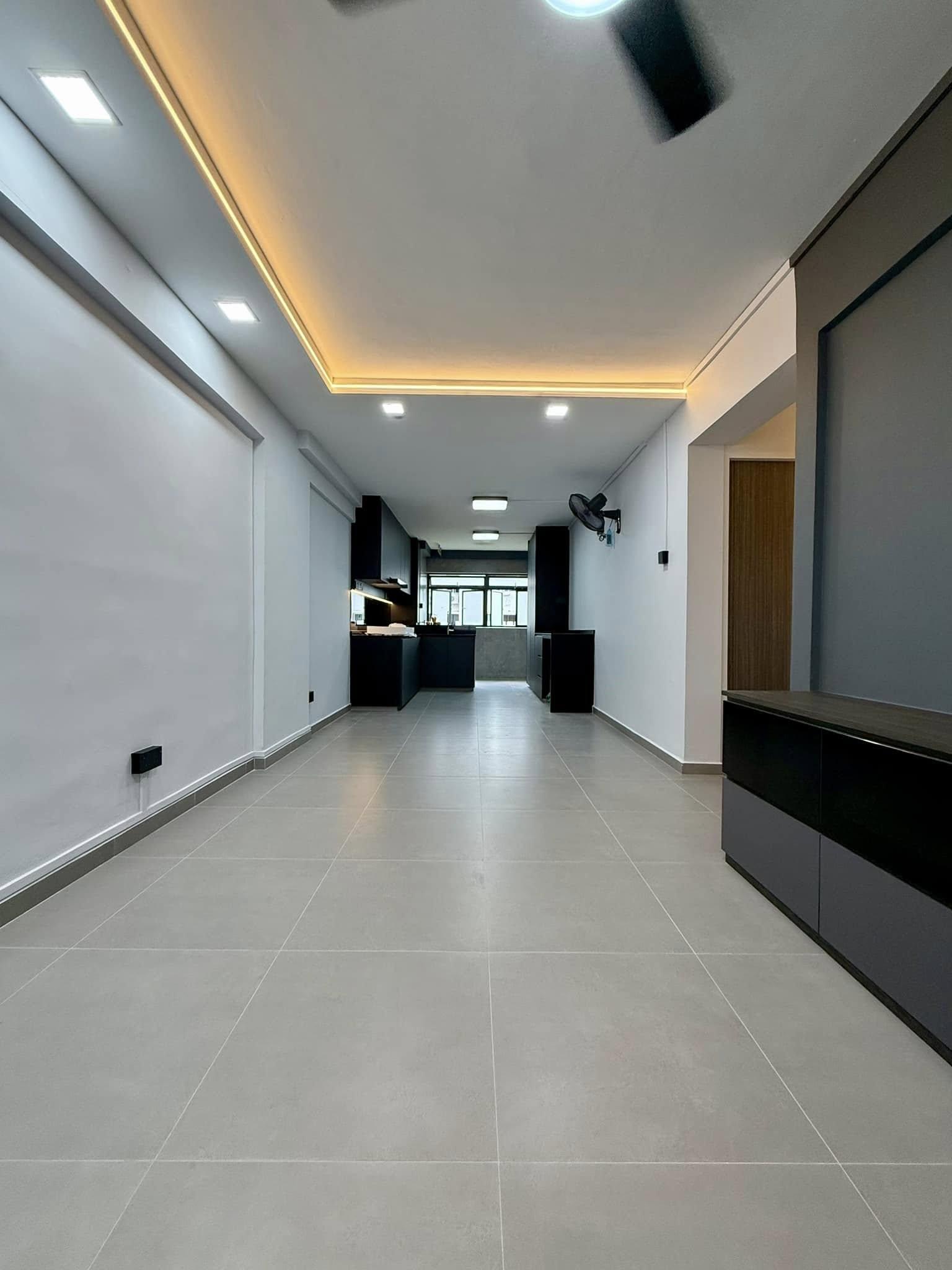 Modern Kitchen with Homogeneous Tiles and Open Kitchen